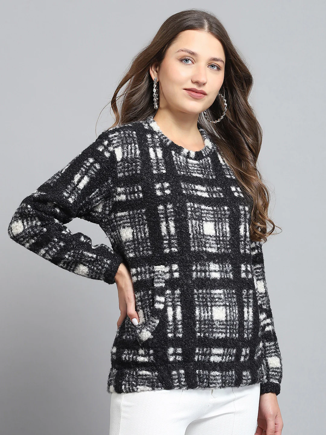 Rock.it Women Black Self Design Round Neck Full Sleeve Sweatshirt - Image 4