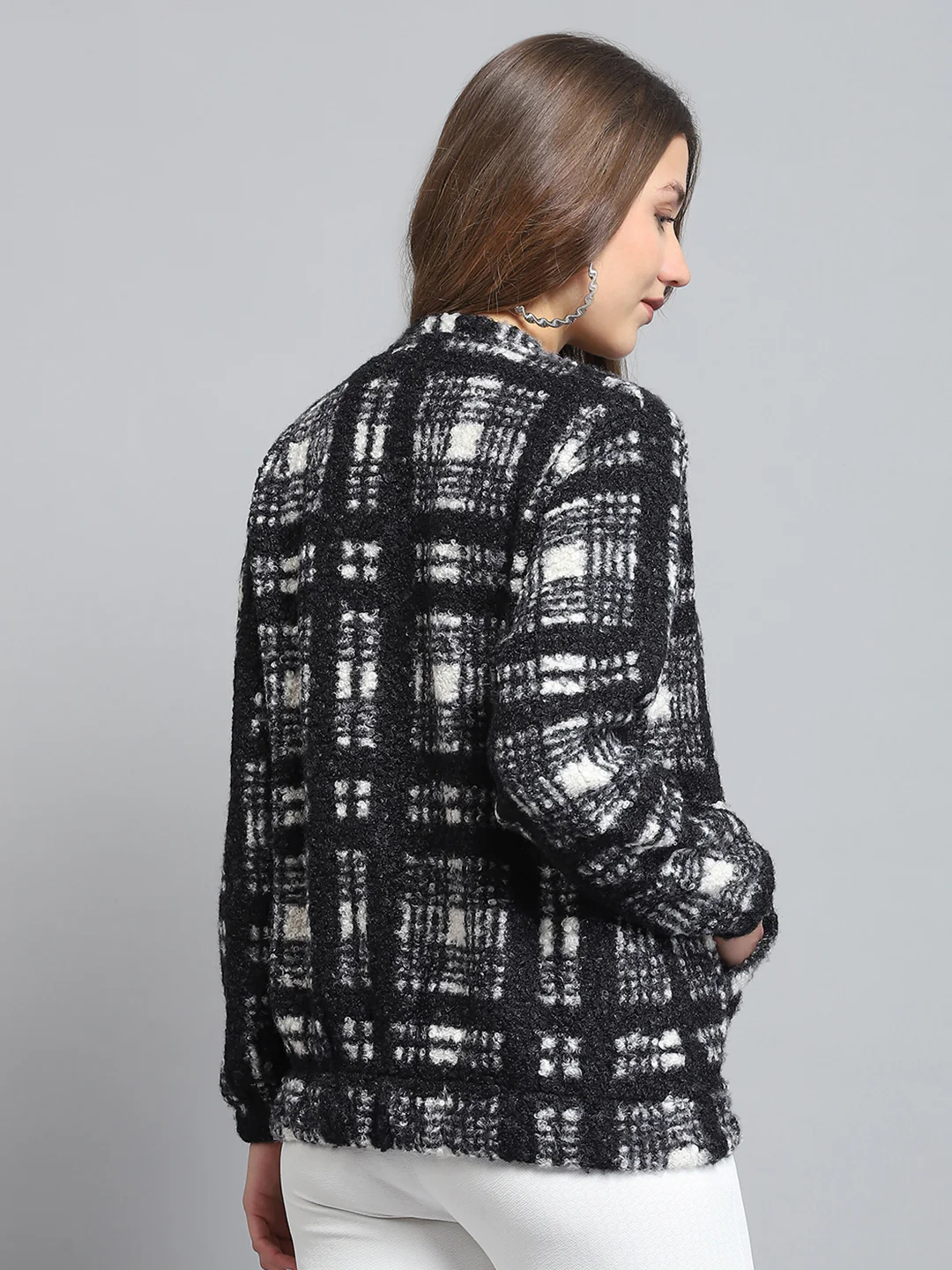Rock.it Women Black Self Design Round Neck Full Sleeve Sweatshirt - Image 5
