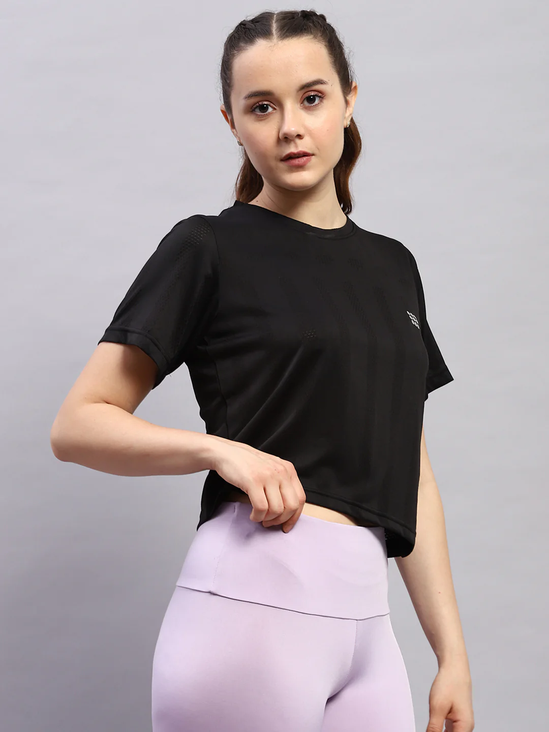 Rock.it Women Black Self Design Round Neck Half Sleeve Top - Image 4