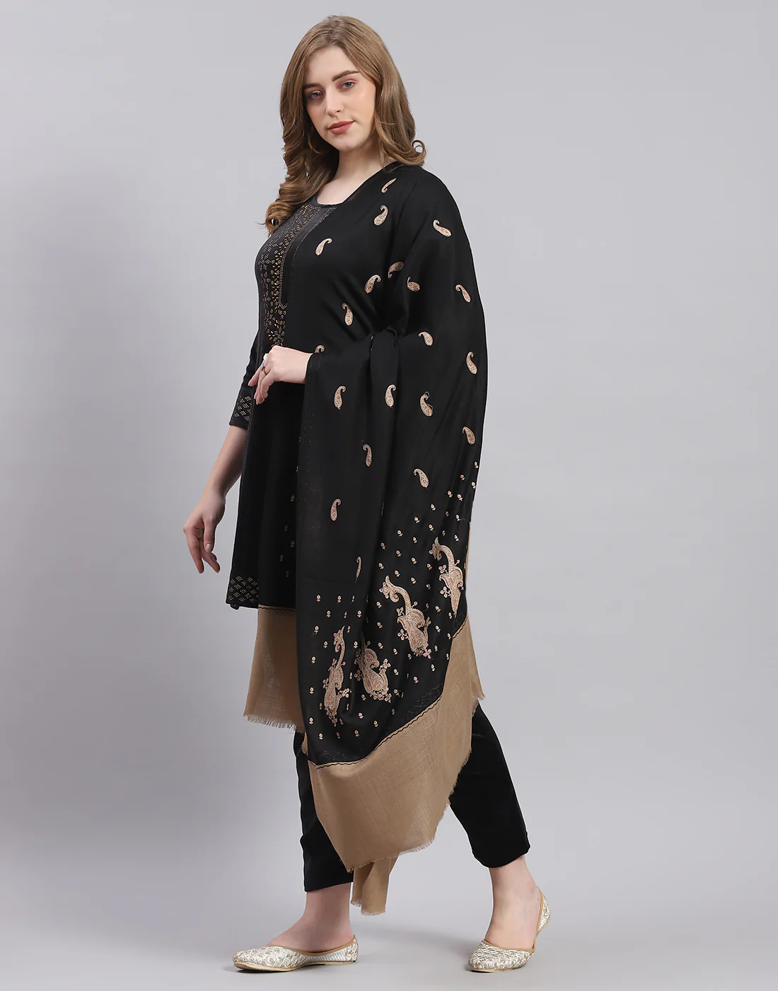 Women Black Self Design Shawl - Image 4