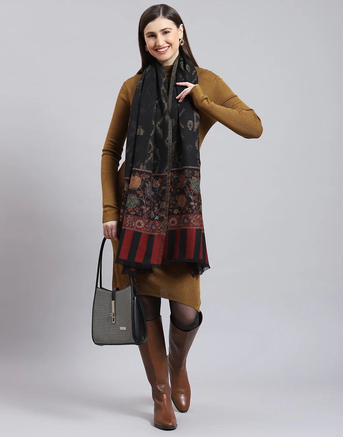 Women Black Self Design Shawl - Image 2