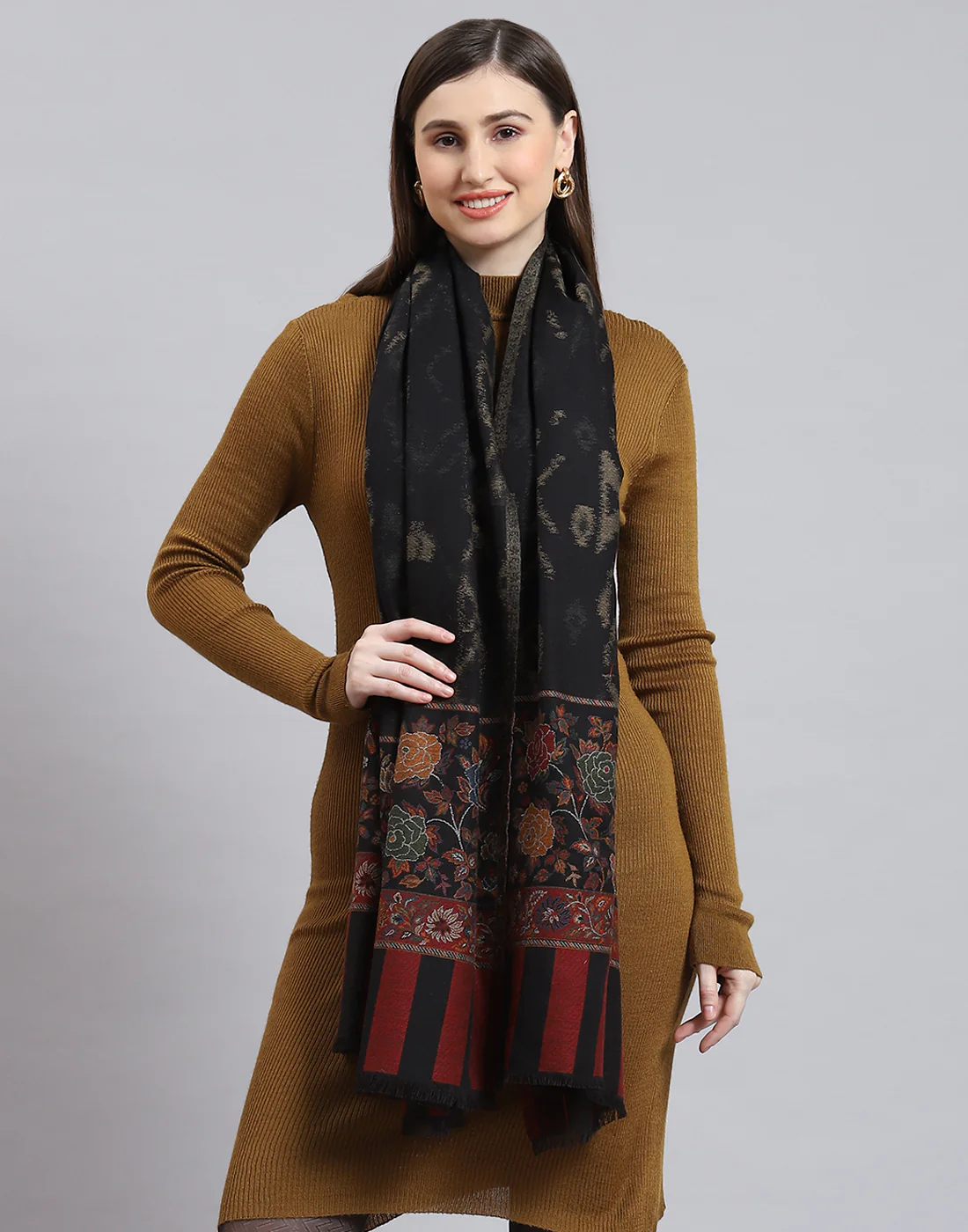 Women Black Self Design Shawl - Image 3