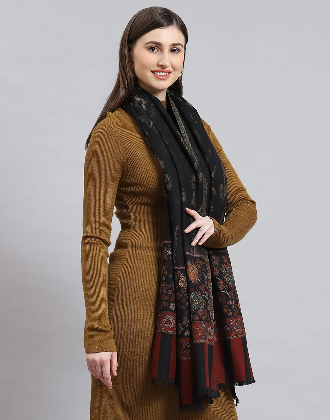 Women Black Self Design Shawl - Image 5