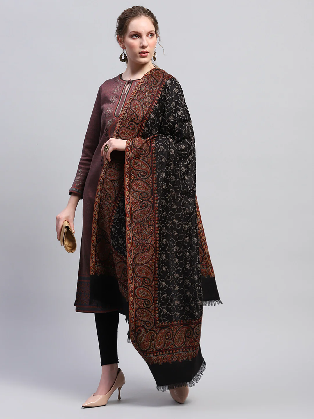 Women Black Self Design Shawl - Image 5