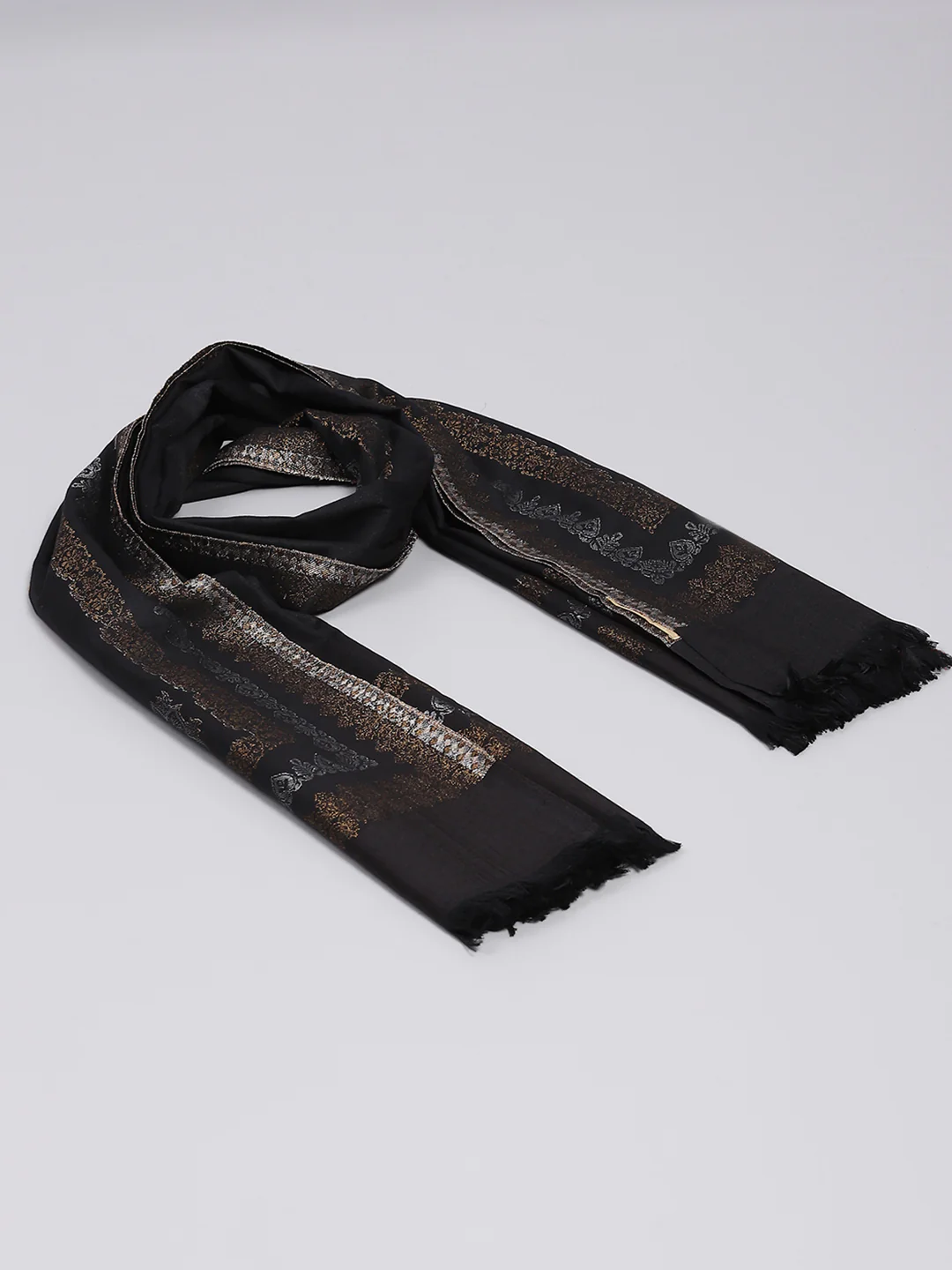 Women Black Self Design Shawl - Image 2