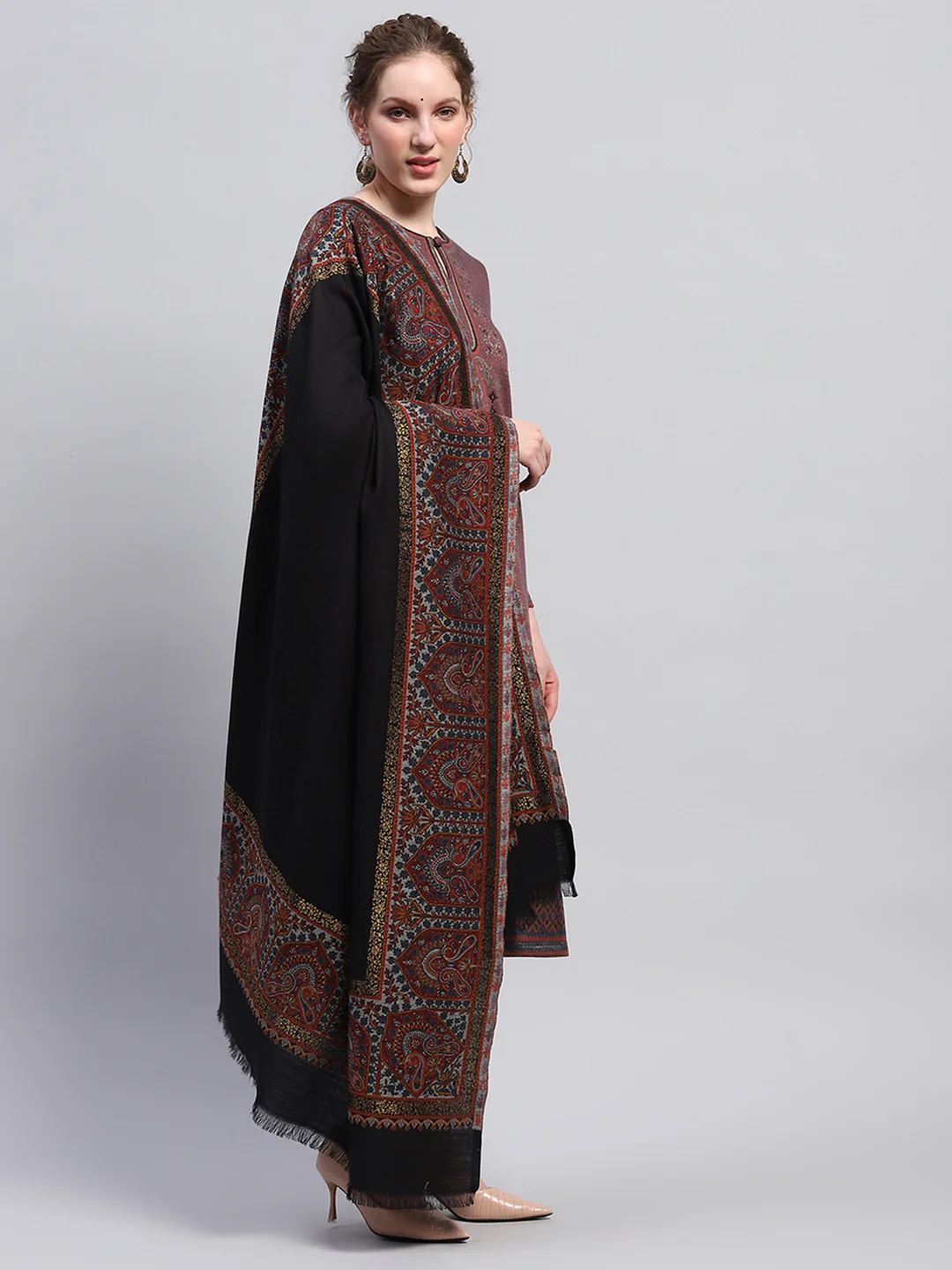 Women Black Self Design Shawl - Image 4