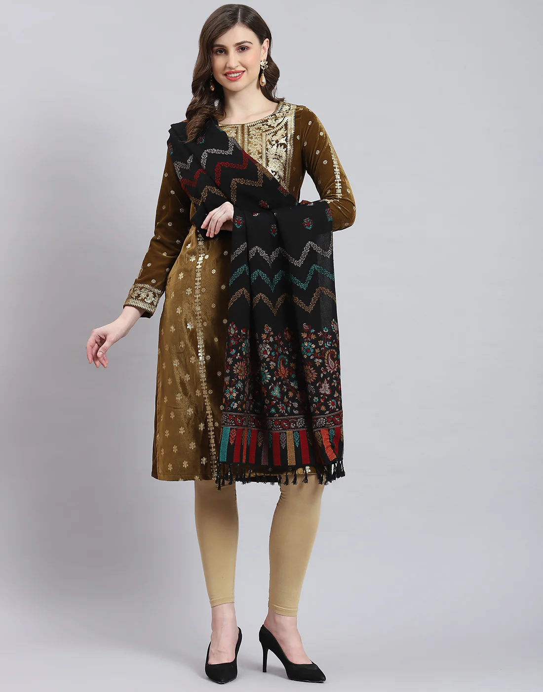 Women Black Self Design Stole - Image 2