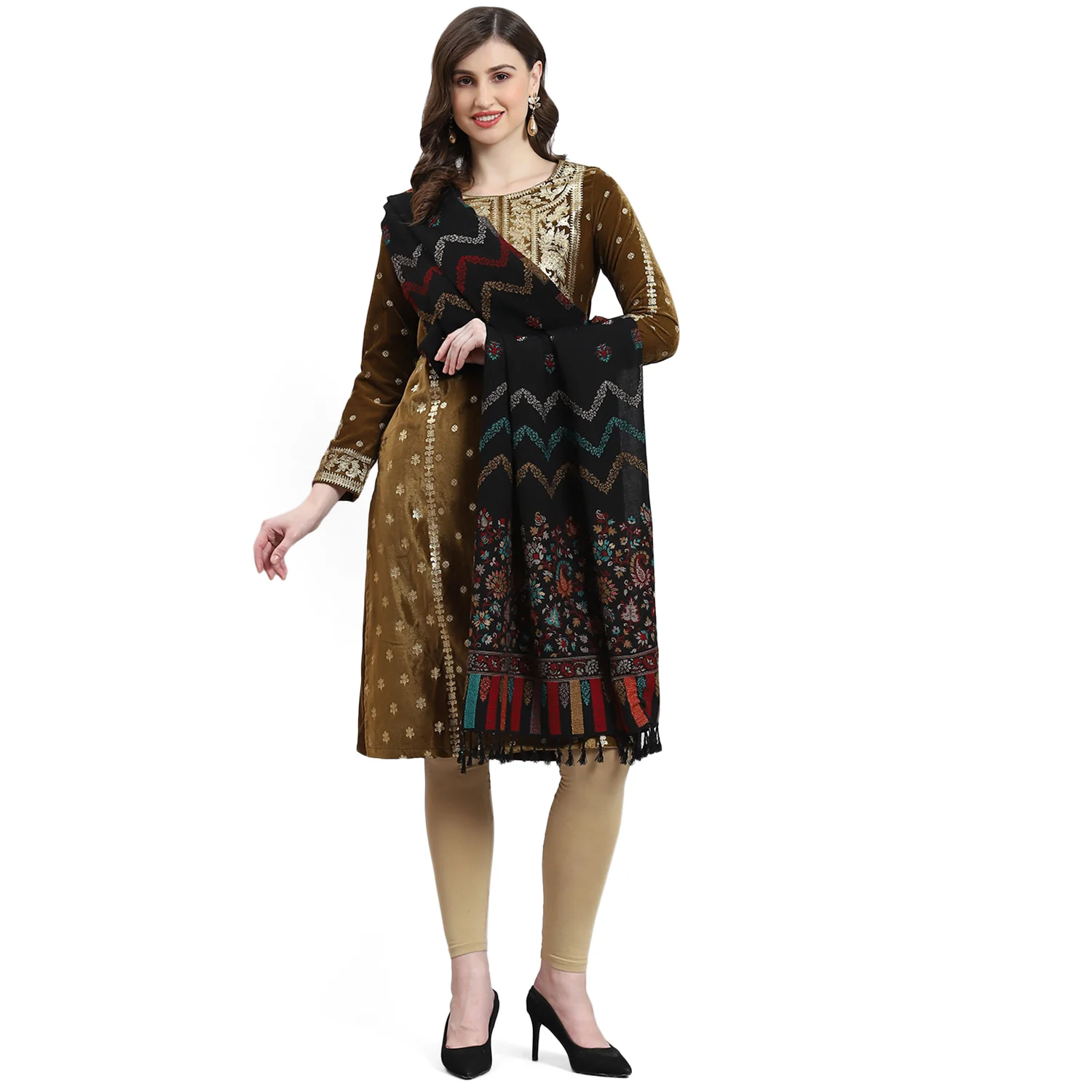 Women Black Self Design Stole - Image 5