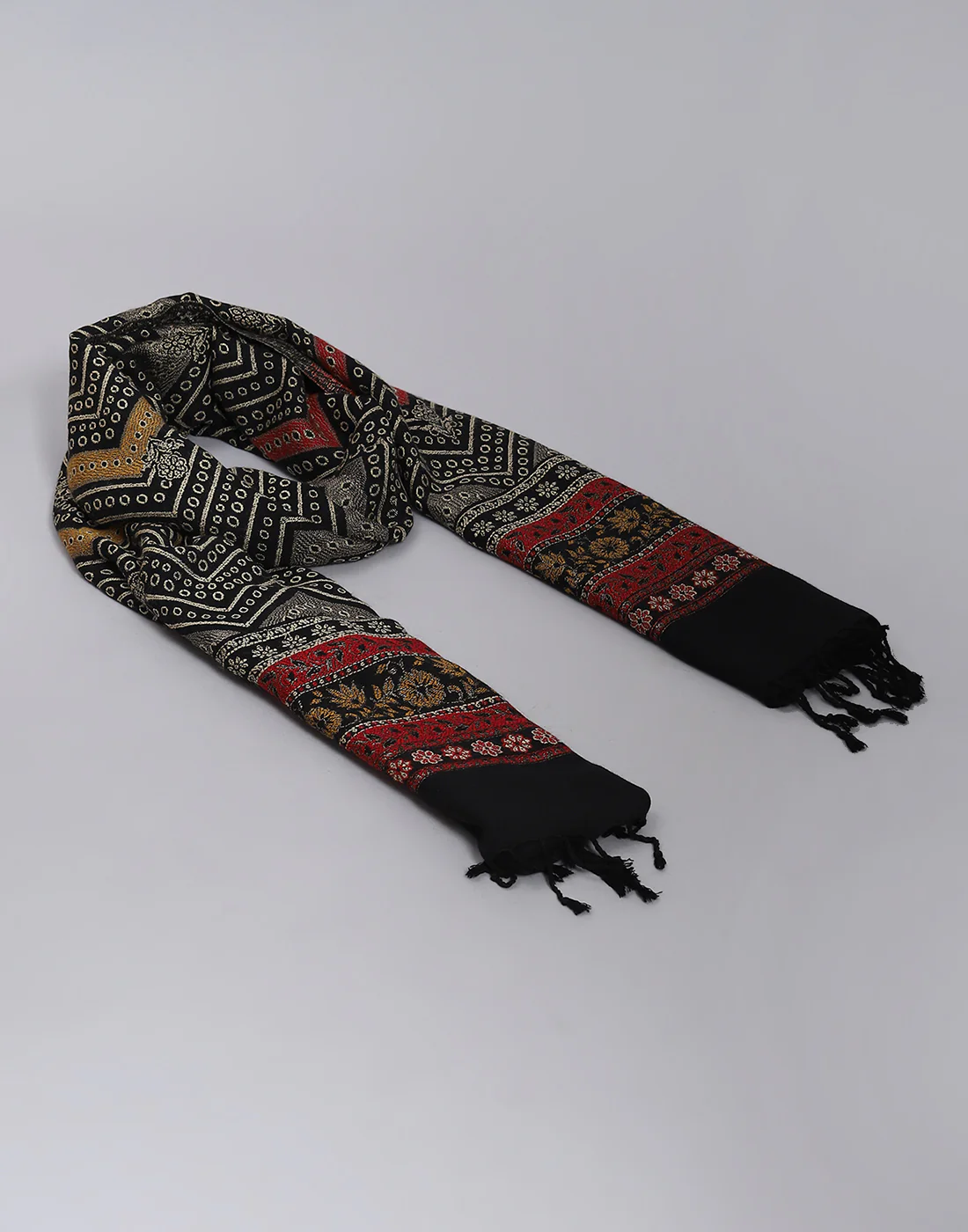 Women Black Self Design Stole - Image 6