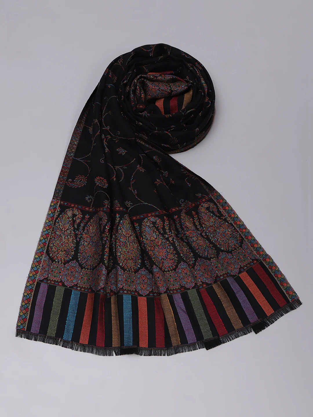 Women Black Self Design Stole - Image 6