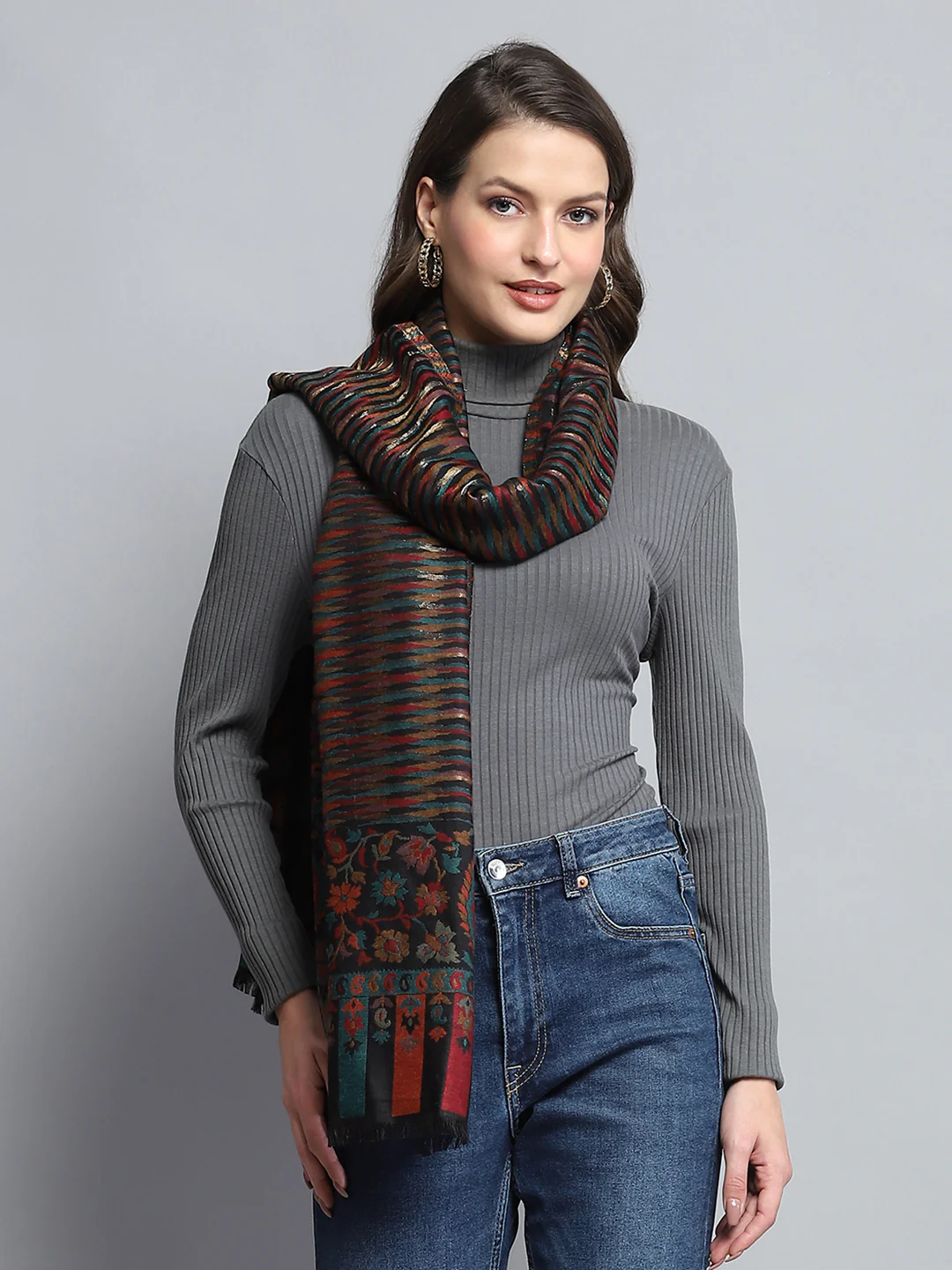 Women Black Self Design Stole - Image 3