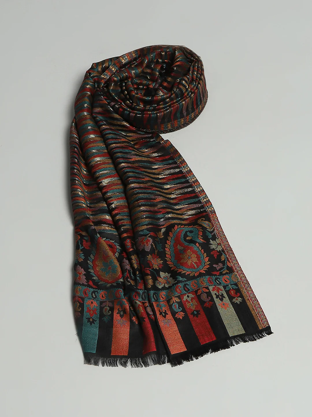 Women Black Self Design Stole - Image 6