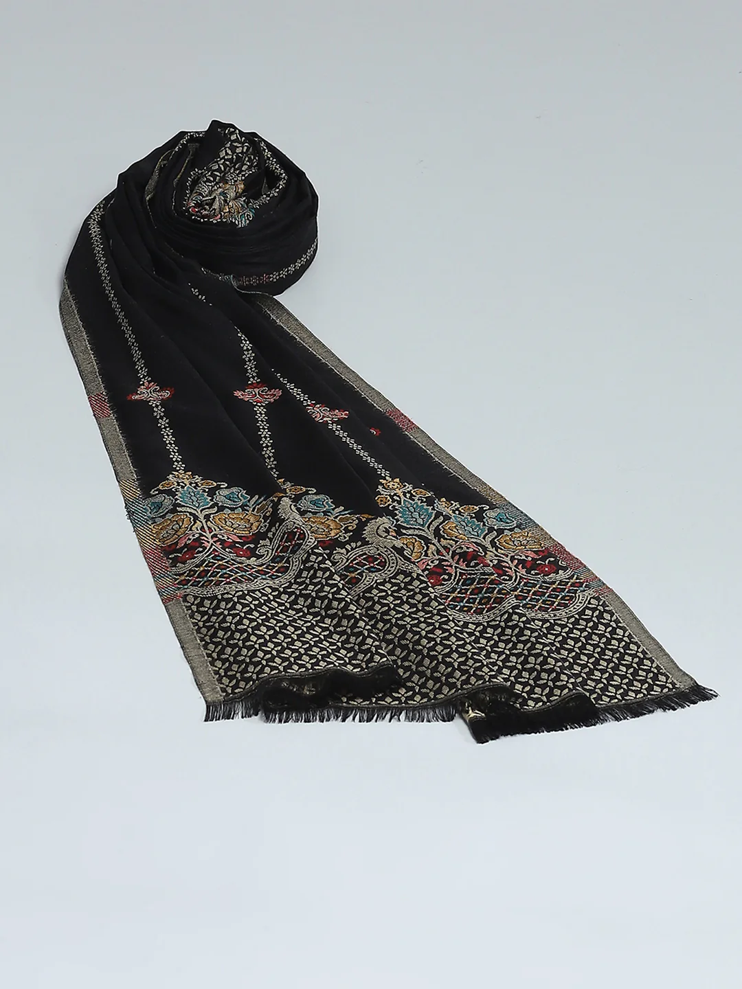 Women Black Self Design Stole - Image 6