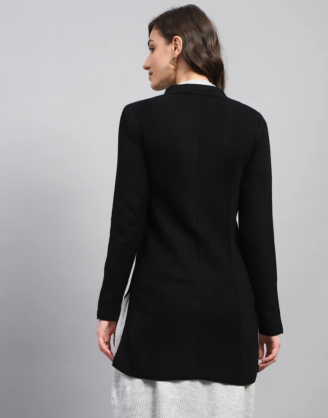 Women Black Self Design V Neck Full Sleeve Cardigan - Image 6
