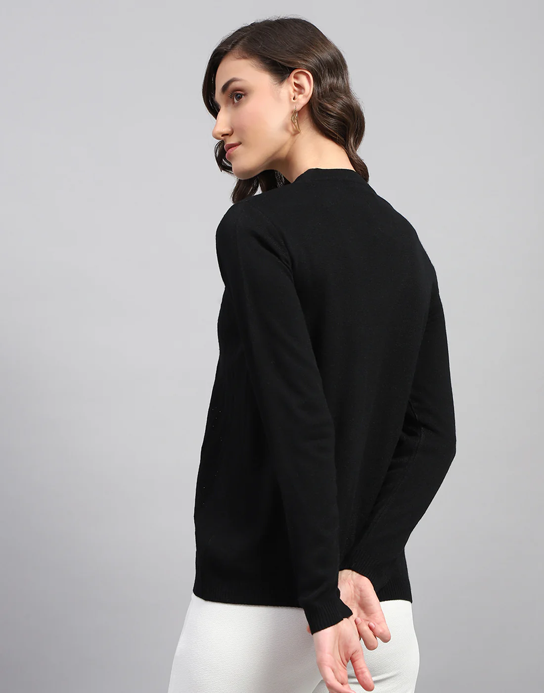 Women Black Self Design V Neck Full Sleeve Cardigan - Image 7
