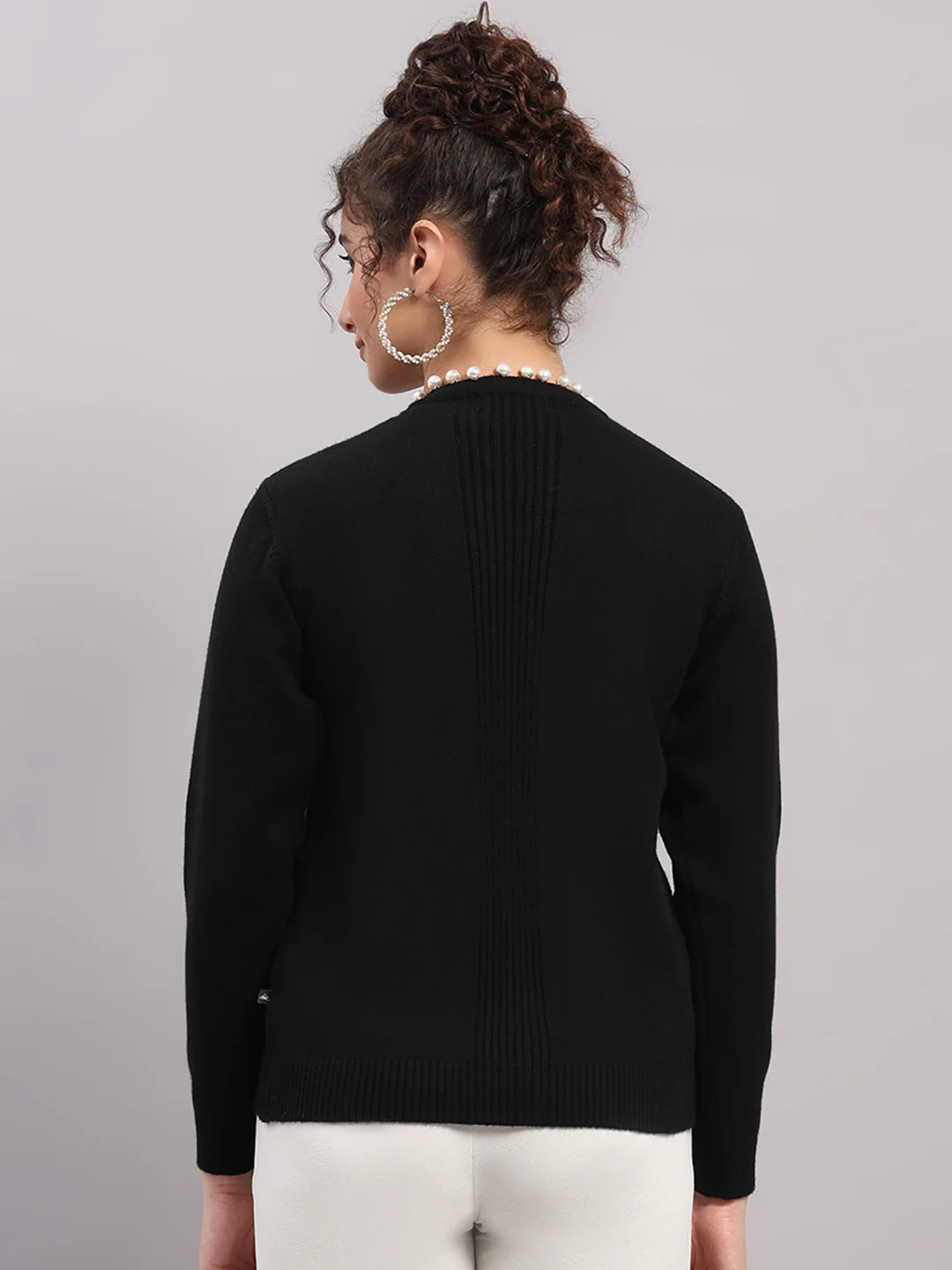 Women Black Self Design V Neck Full Sleeve Cardigan - Image 5