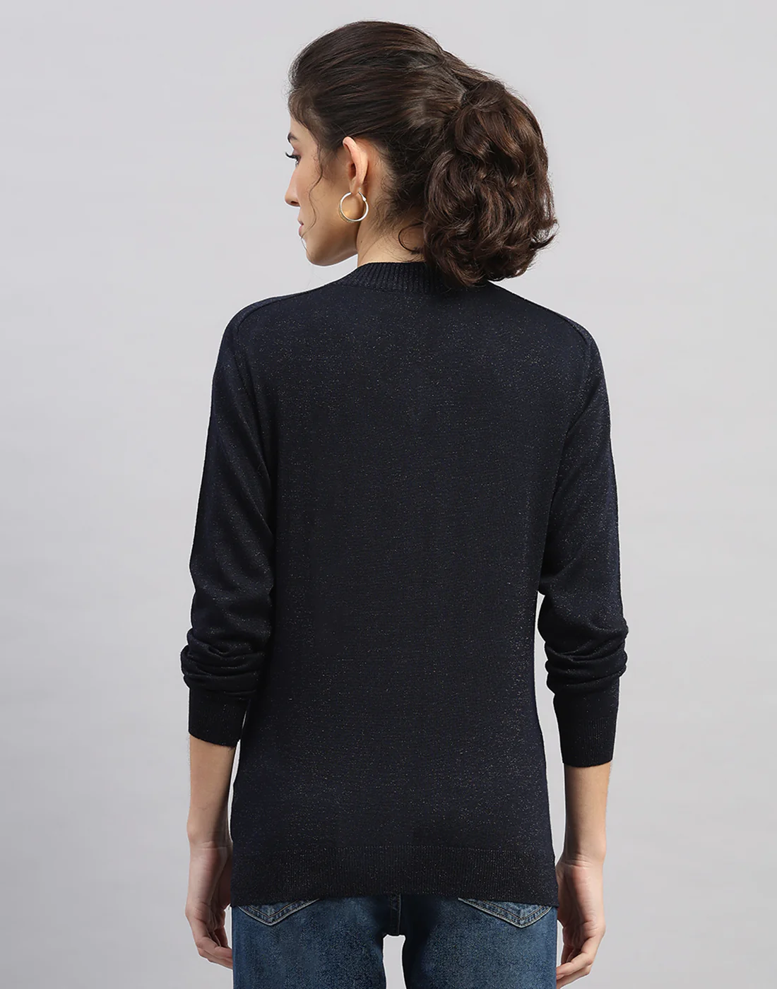 Women Black Self Design V Neck Full Sleeve Winter Top - Image 4