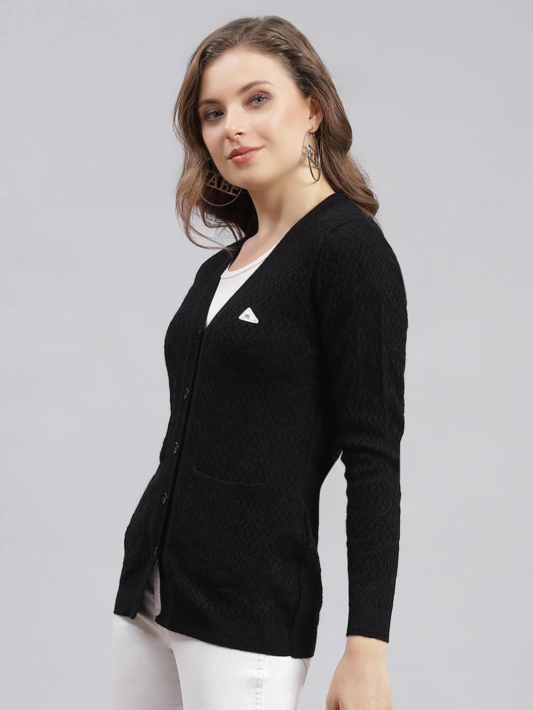Women Black Self Design Wool blend Cardigan - Image 3