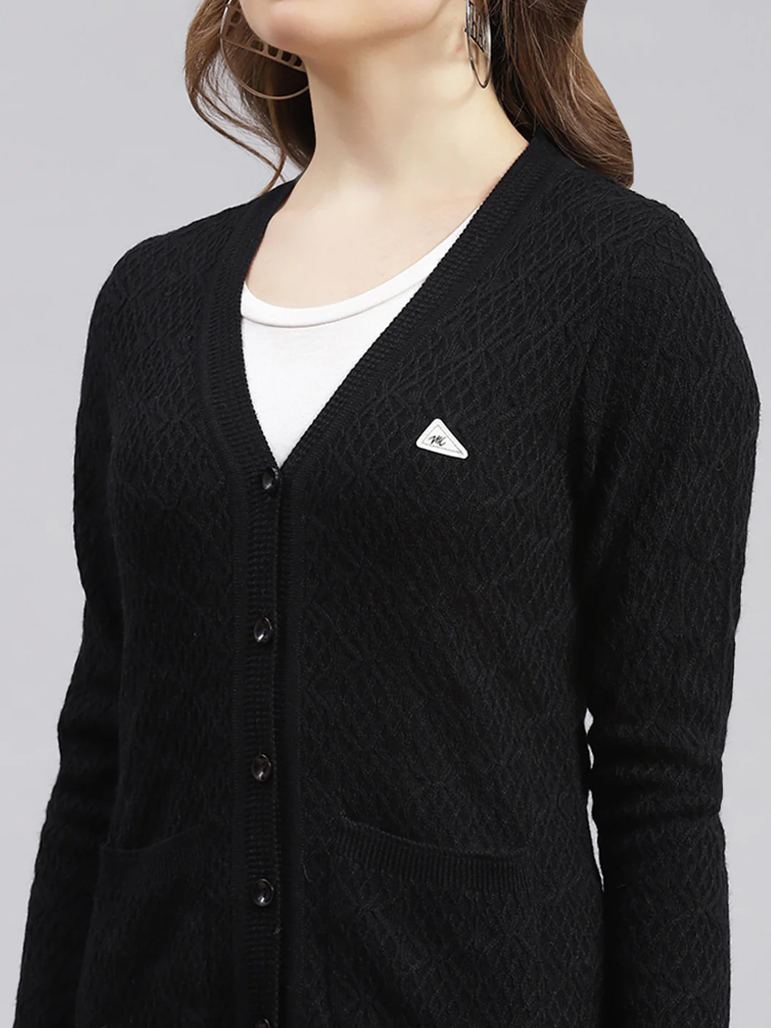 Women Black Self Design Wool blend Cardigan - Image 6