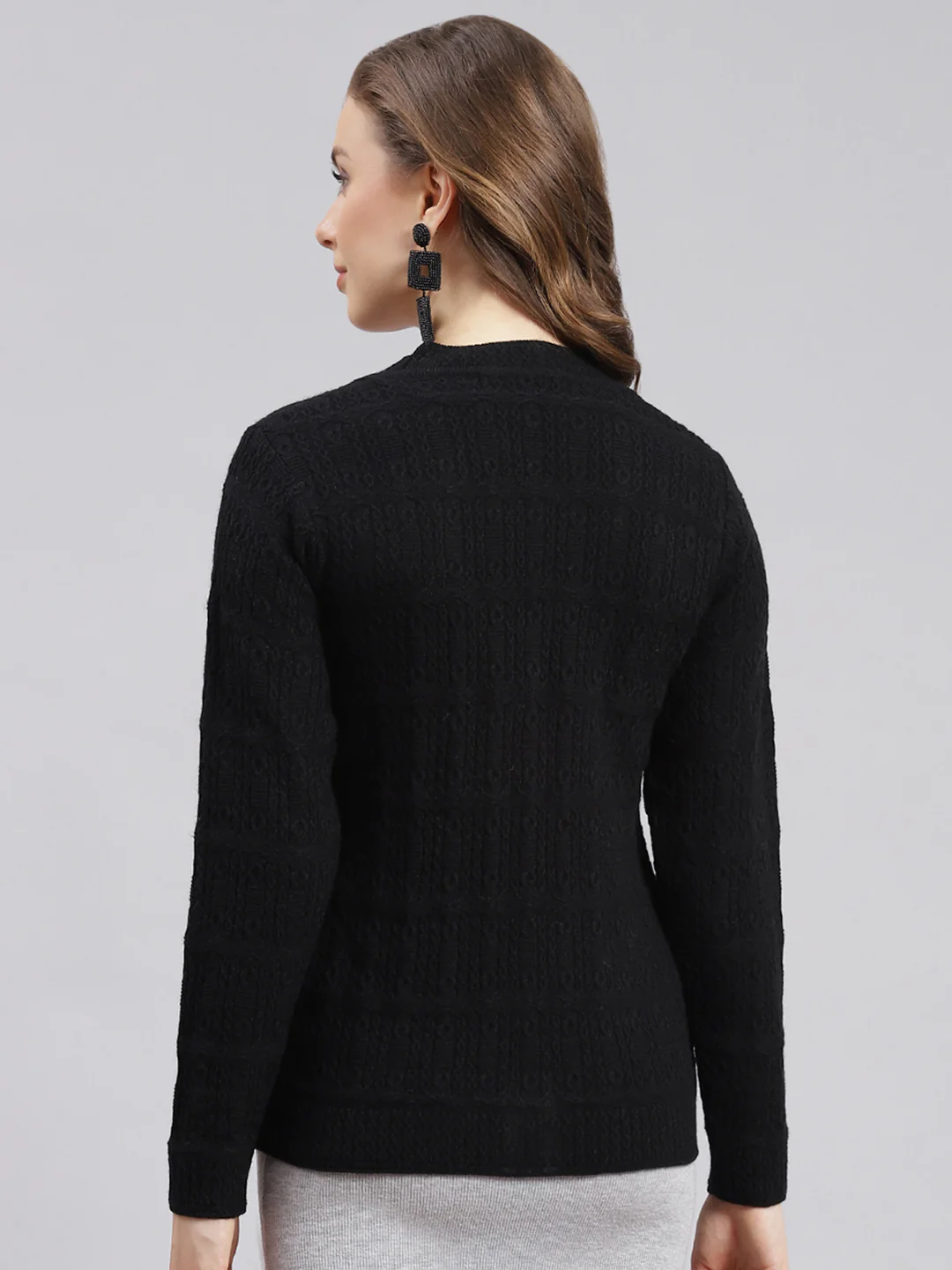 Women Black Self Design Wool blend Cardigan - Image 4