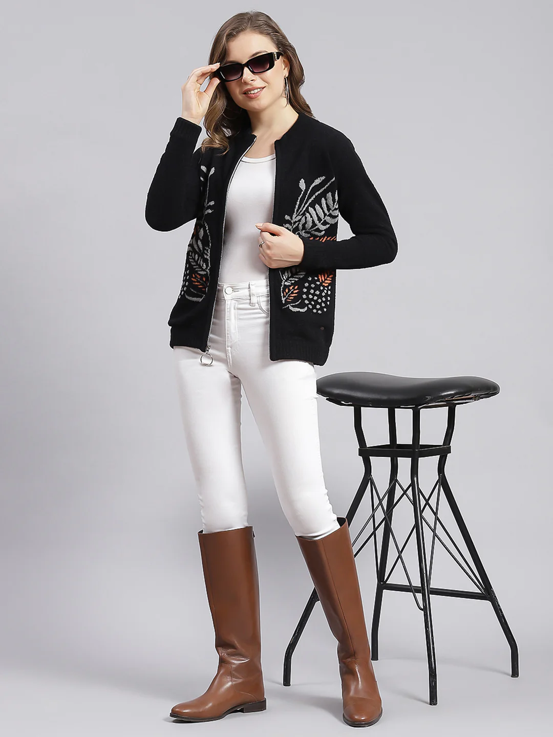 Women Black Self Design Wool blend Cardigan - Image 2