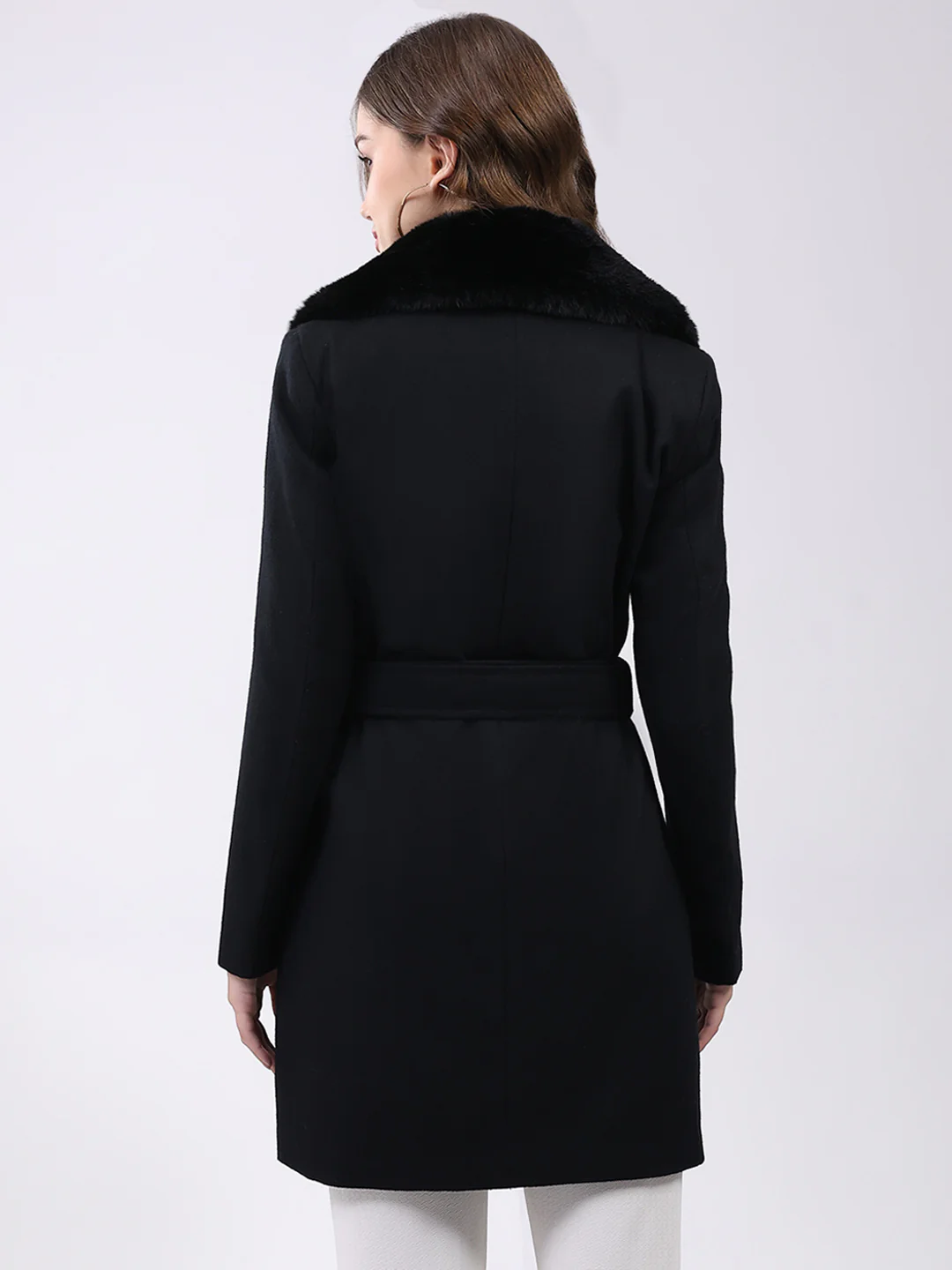 Women Black Solid Collar Full Sleeve Coat - Image 5