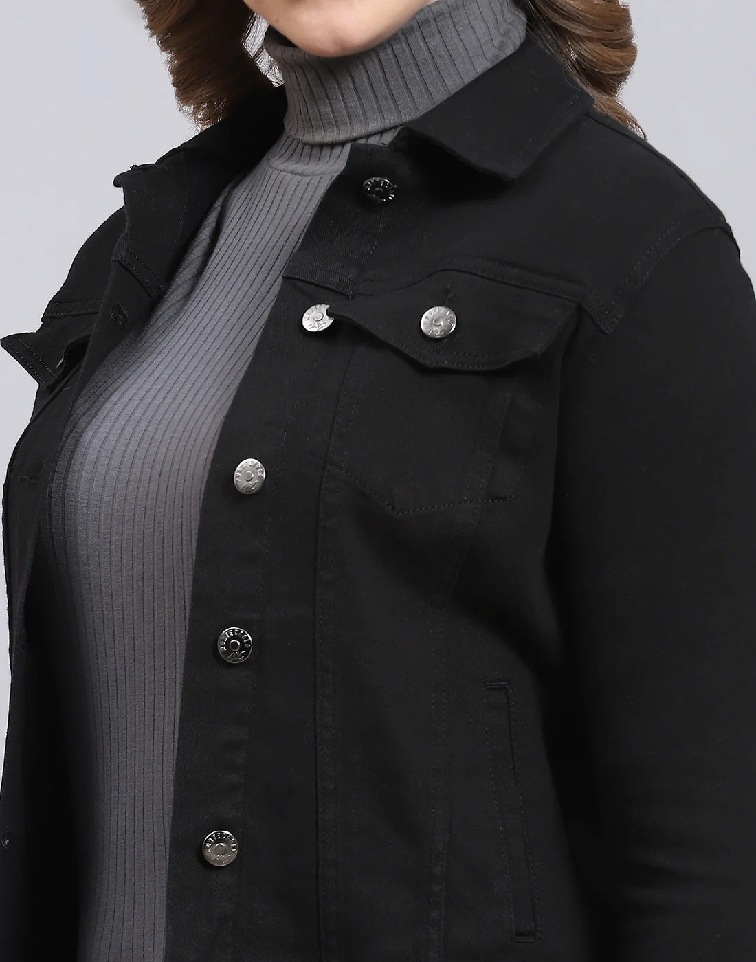 Women Black Solid Collar Full Sleeve Jacket - Image 7