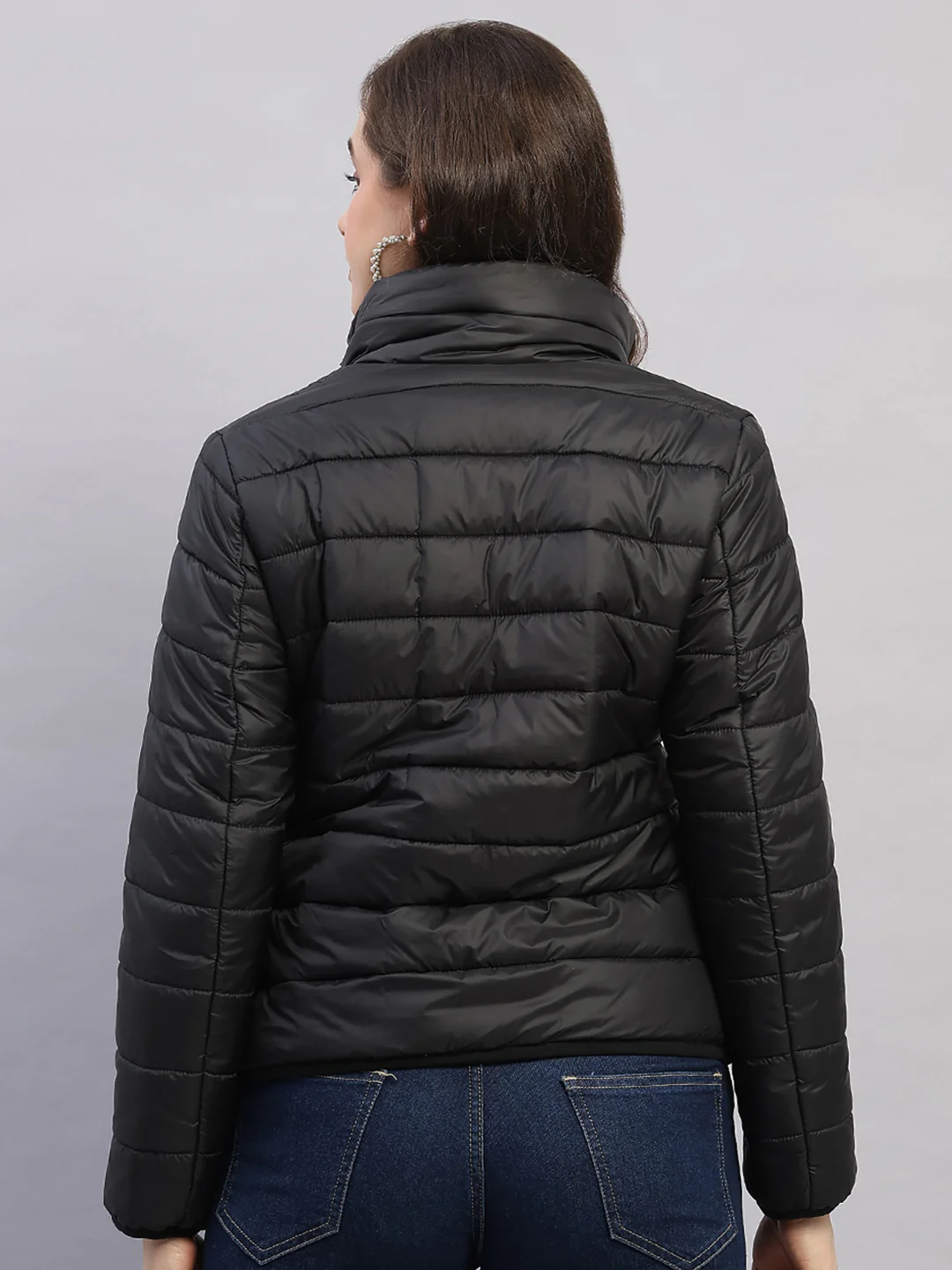 Women Black Solid Collar Full Sleeve Reversible Jacket - Image 5