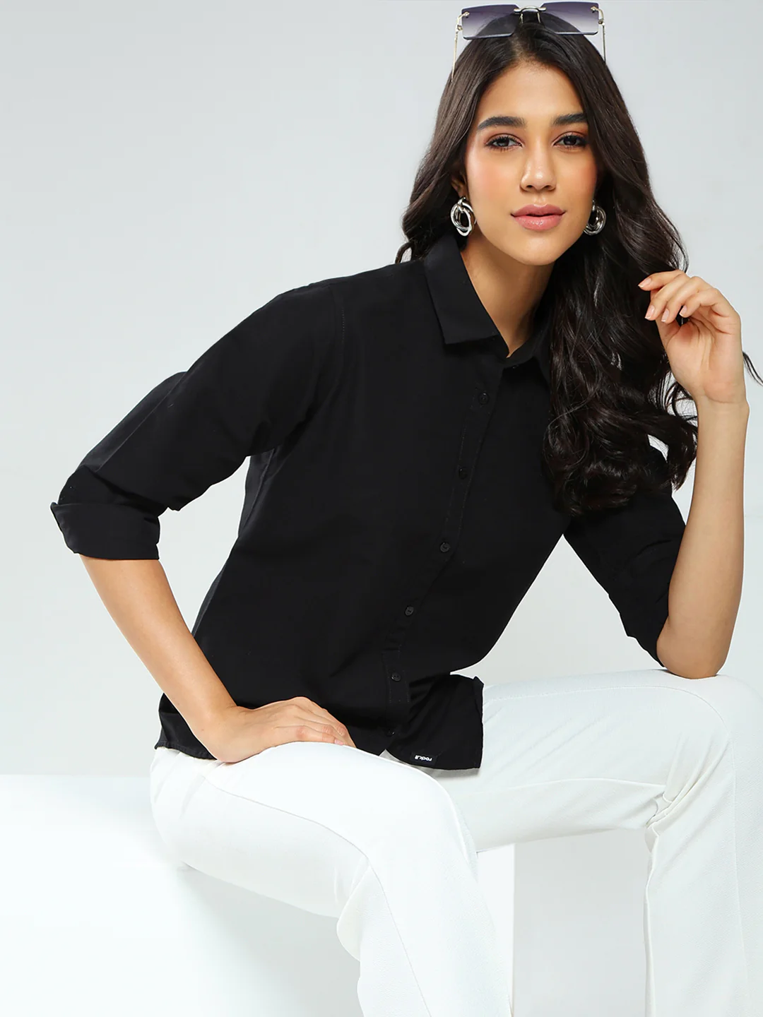 Rock.it Women Black Solid Collar Full Sleeve Shirt - Image 6