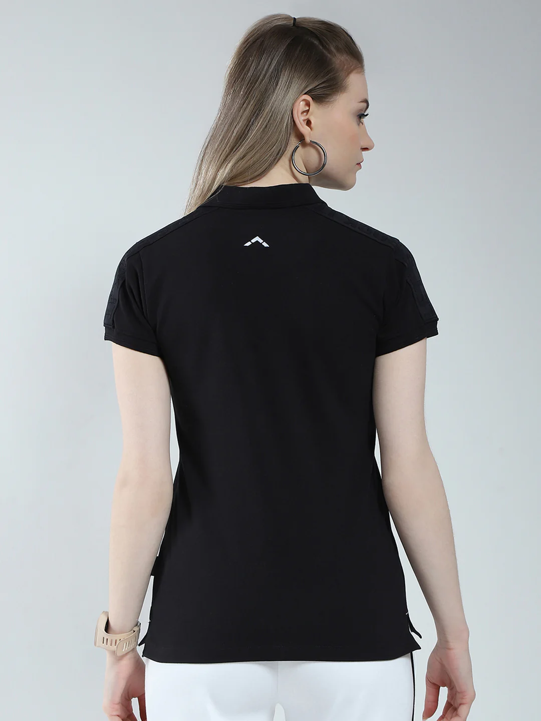 Rock.it Women Black Solid Collar Half Sleeve T-Shirt - Image 5