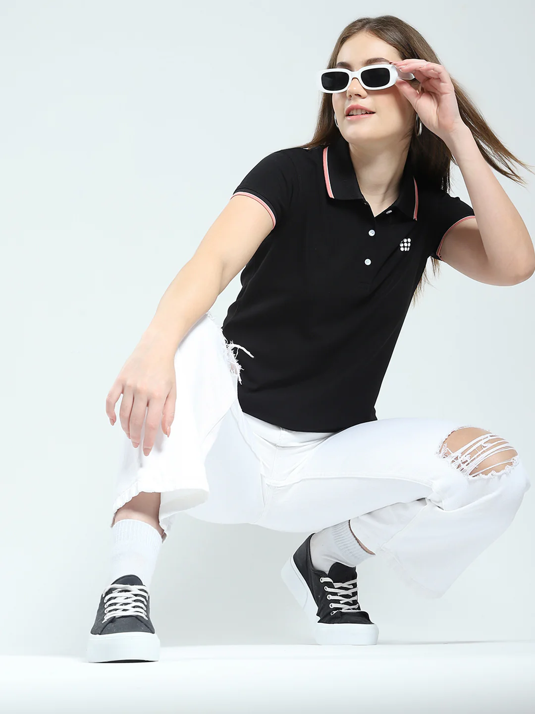 Rock.it Women Black Solid Collar Half Sleeve T-Shirt - Image 2