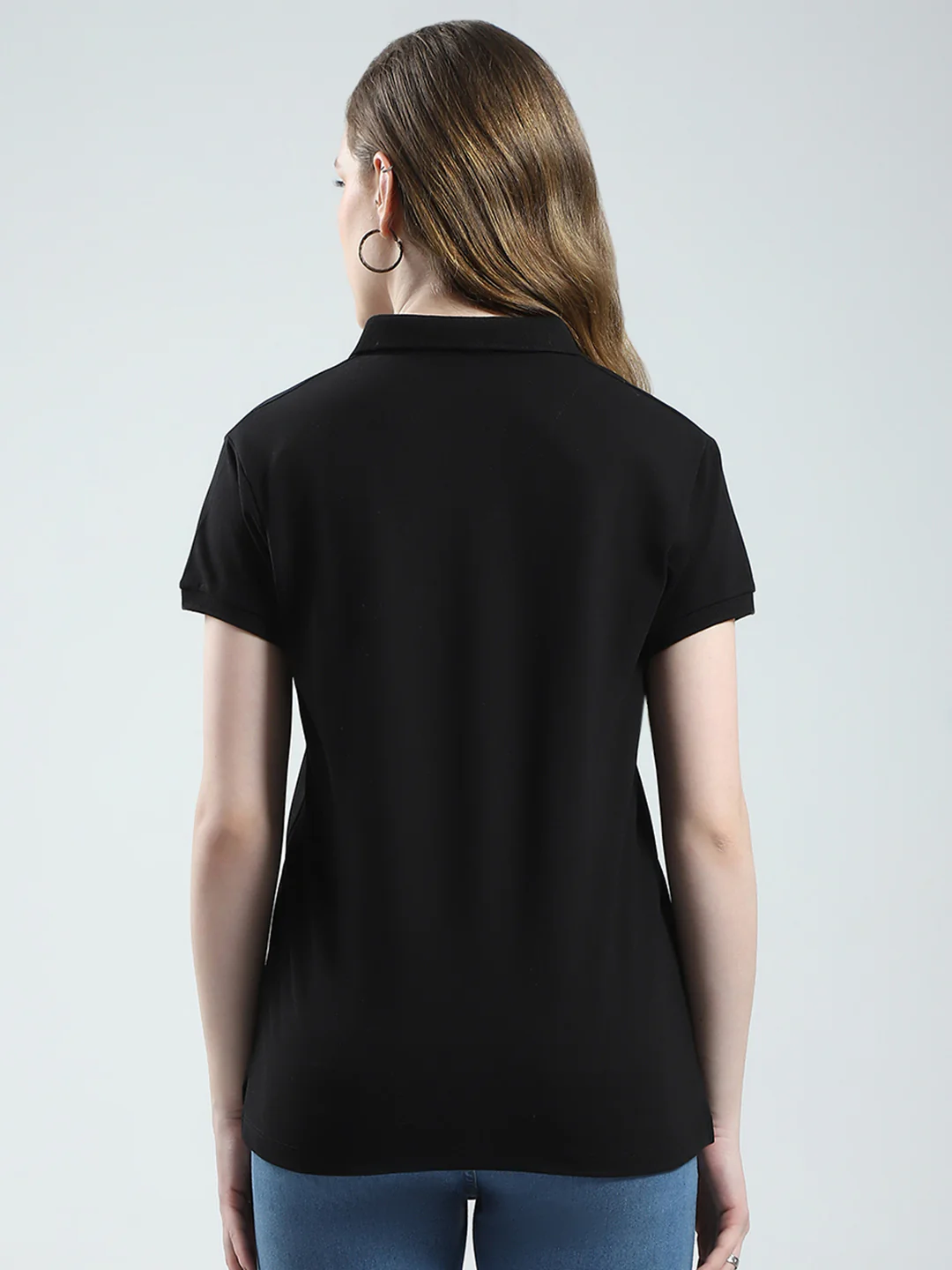 Women Black Solid Collar Half Sleeve T-Shirt - Image 5