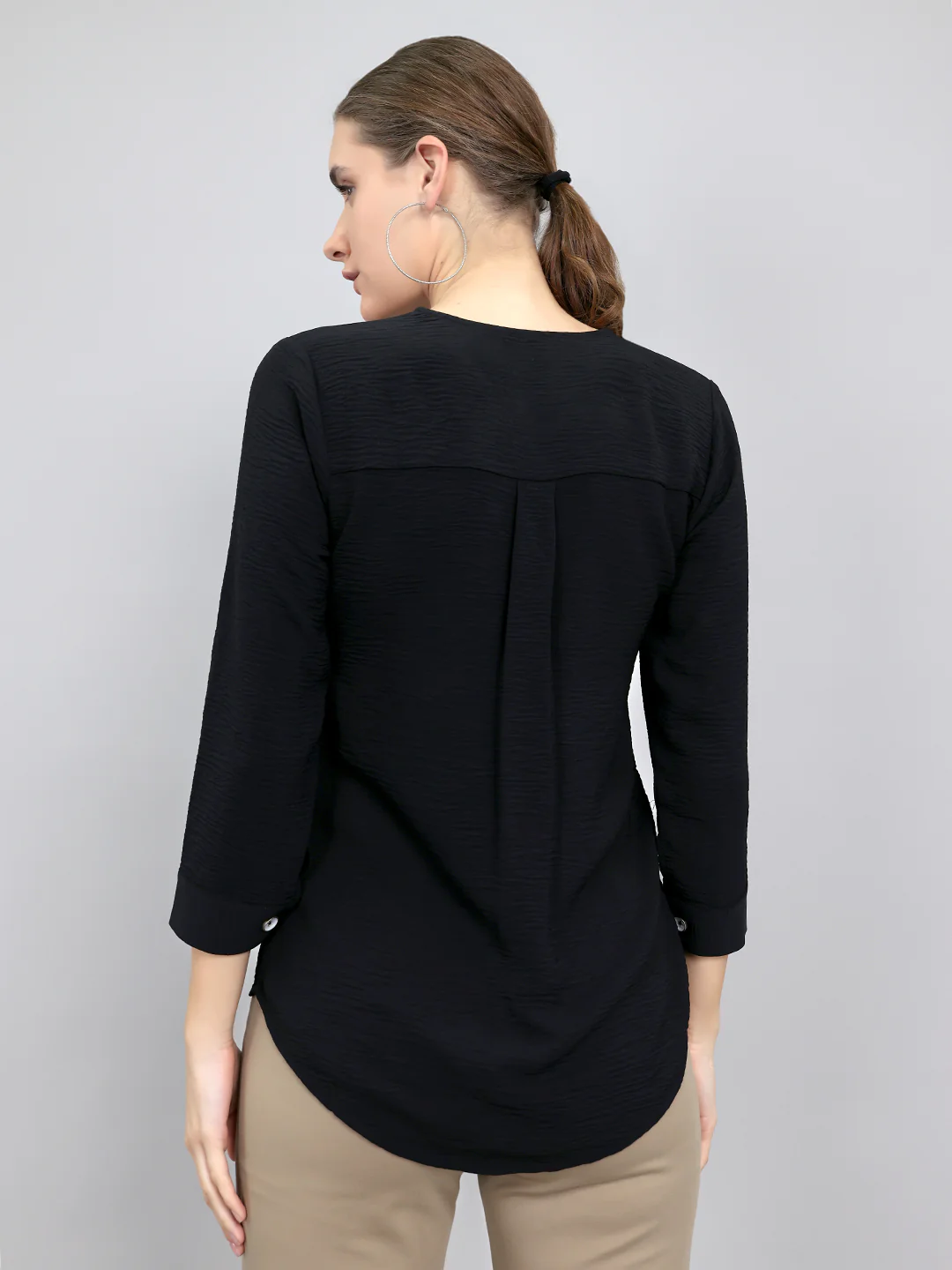 Women Black Solid Fashion Neck 3/4th Sleeve Top - Image 4