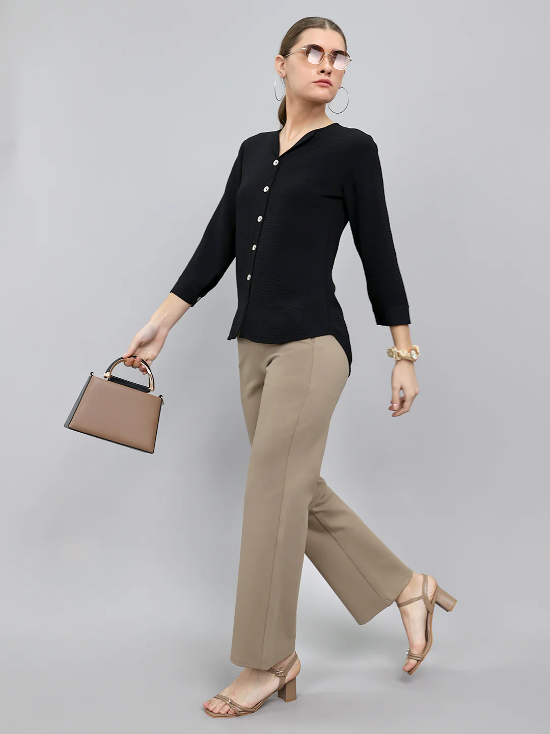 Women Black Solid Fashion Neck 3/4th Sleeve Top - Image 6