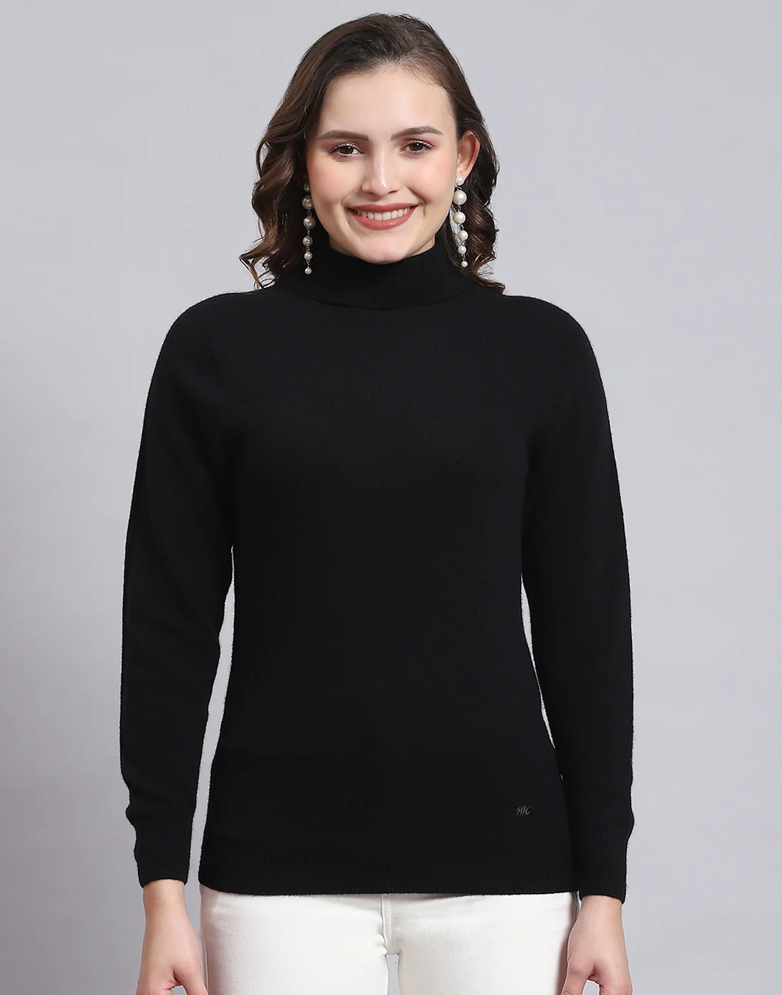Women Black Solid H Neck Full Sleeve Sweatshirt - Image 2