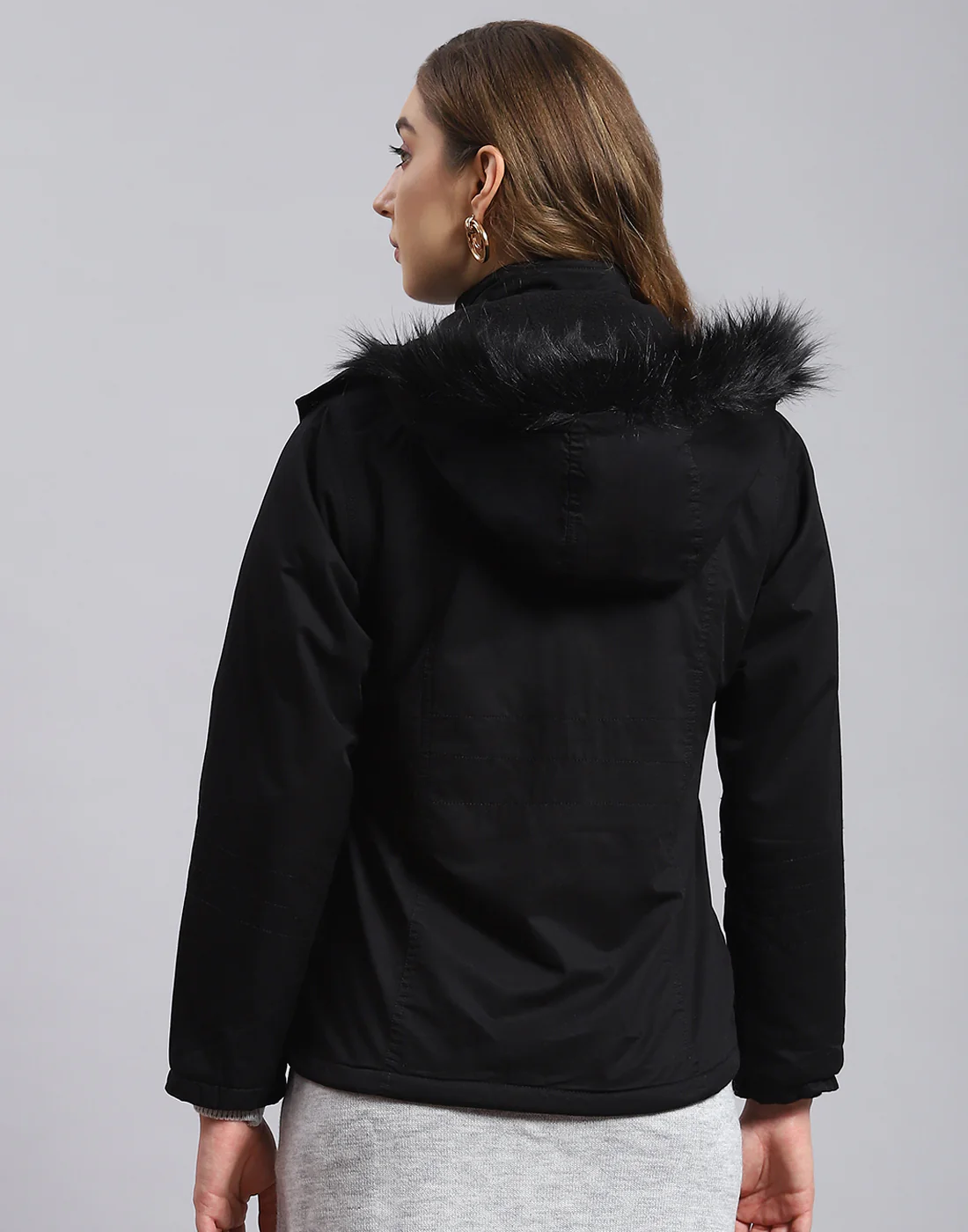 Women Black Solid Hooded Full Sleeve Jacket - Image 5