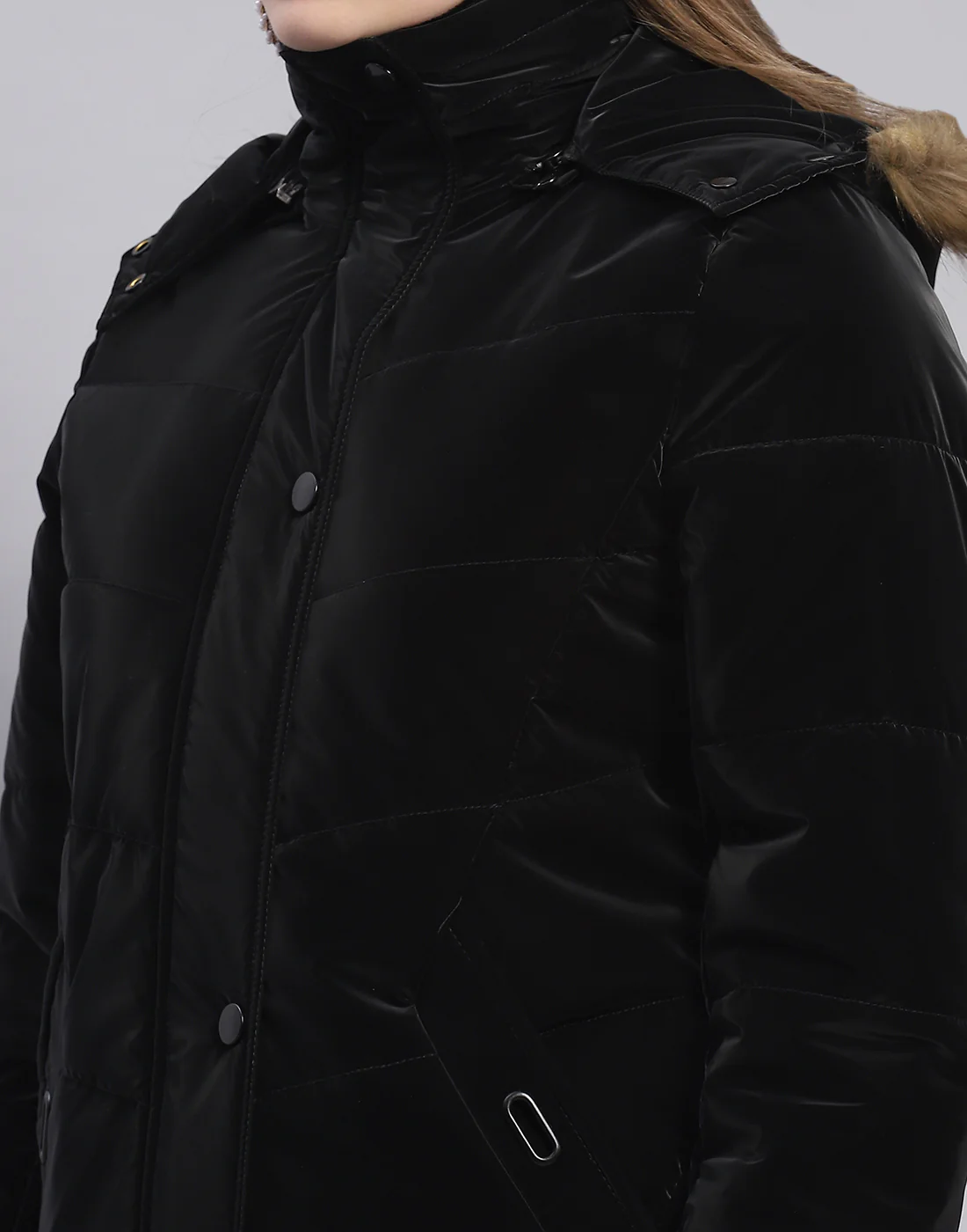 Women Black Solid Hooded Full Sleeve Jacket - Image 7
