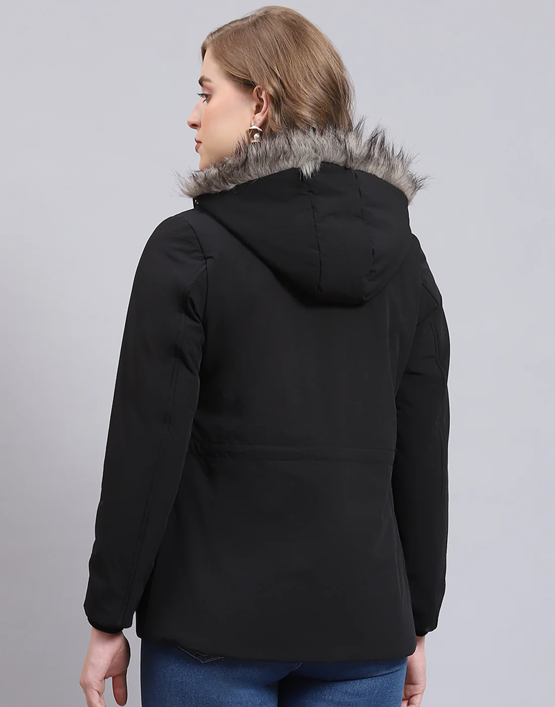 Women Black Hooded Jacket with Attached Inflatable Neck Pillow - Image 6