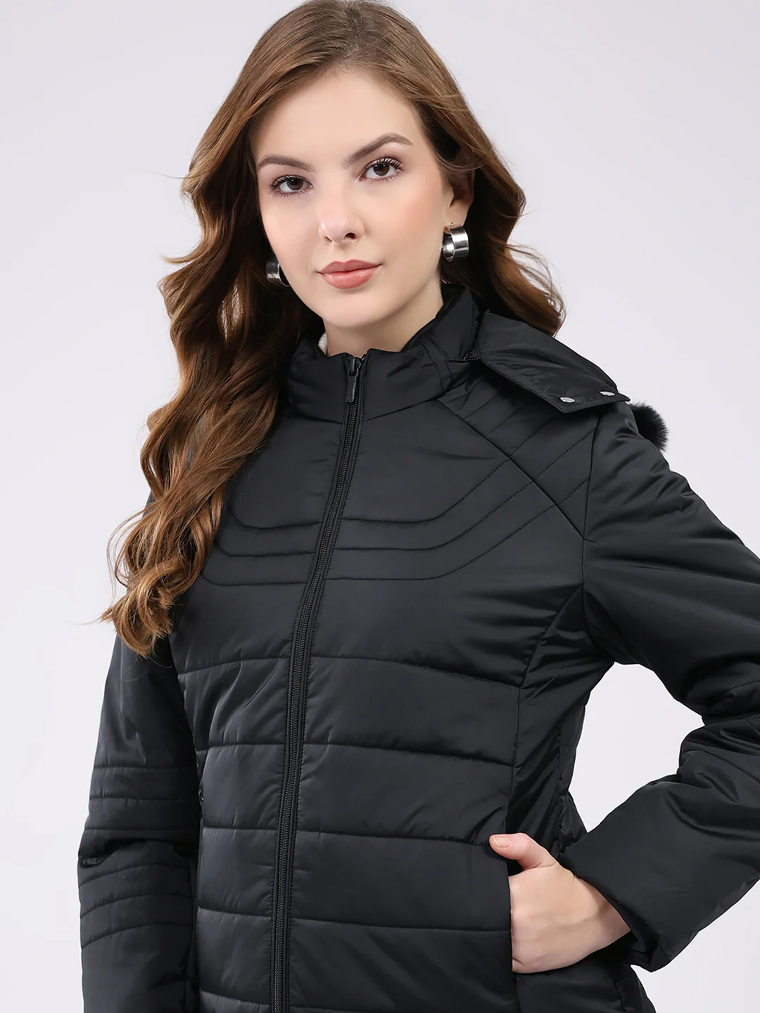 Women Black Solid Hooded Full Sleeve Jacket - Image 6