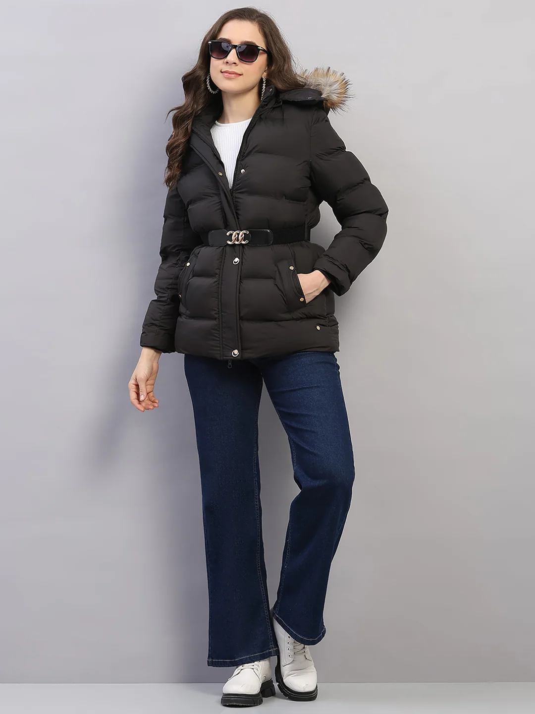 Women Black Solid Hooded Full Sleeve Jacket - Image 2
