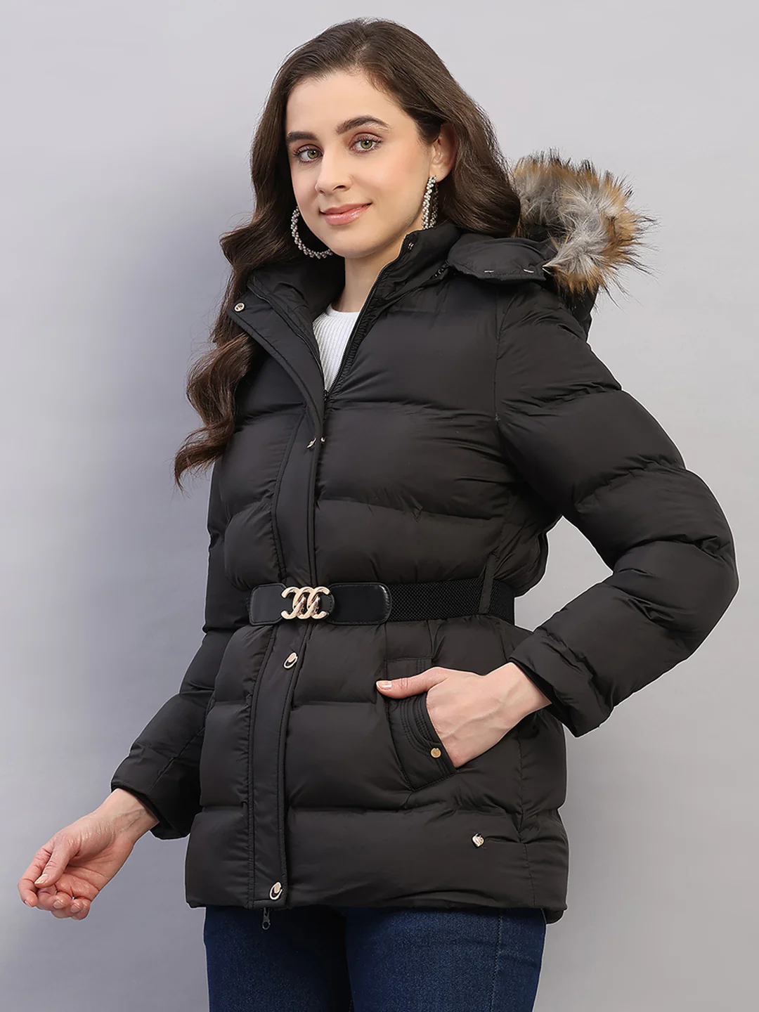 Women Black Solid Hooded Full Sleeve Jacket - Image 3