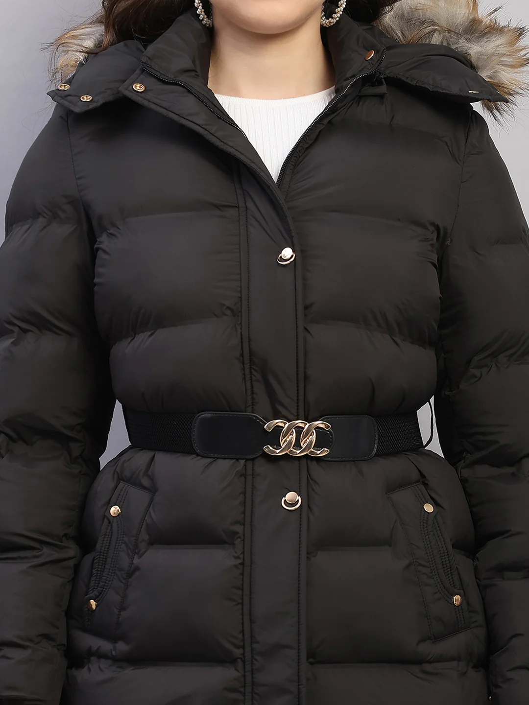 Women Black Solid Hooded Full Sleeve Jacket - Image 6