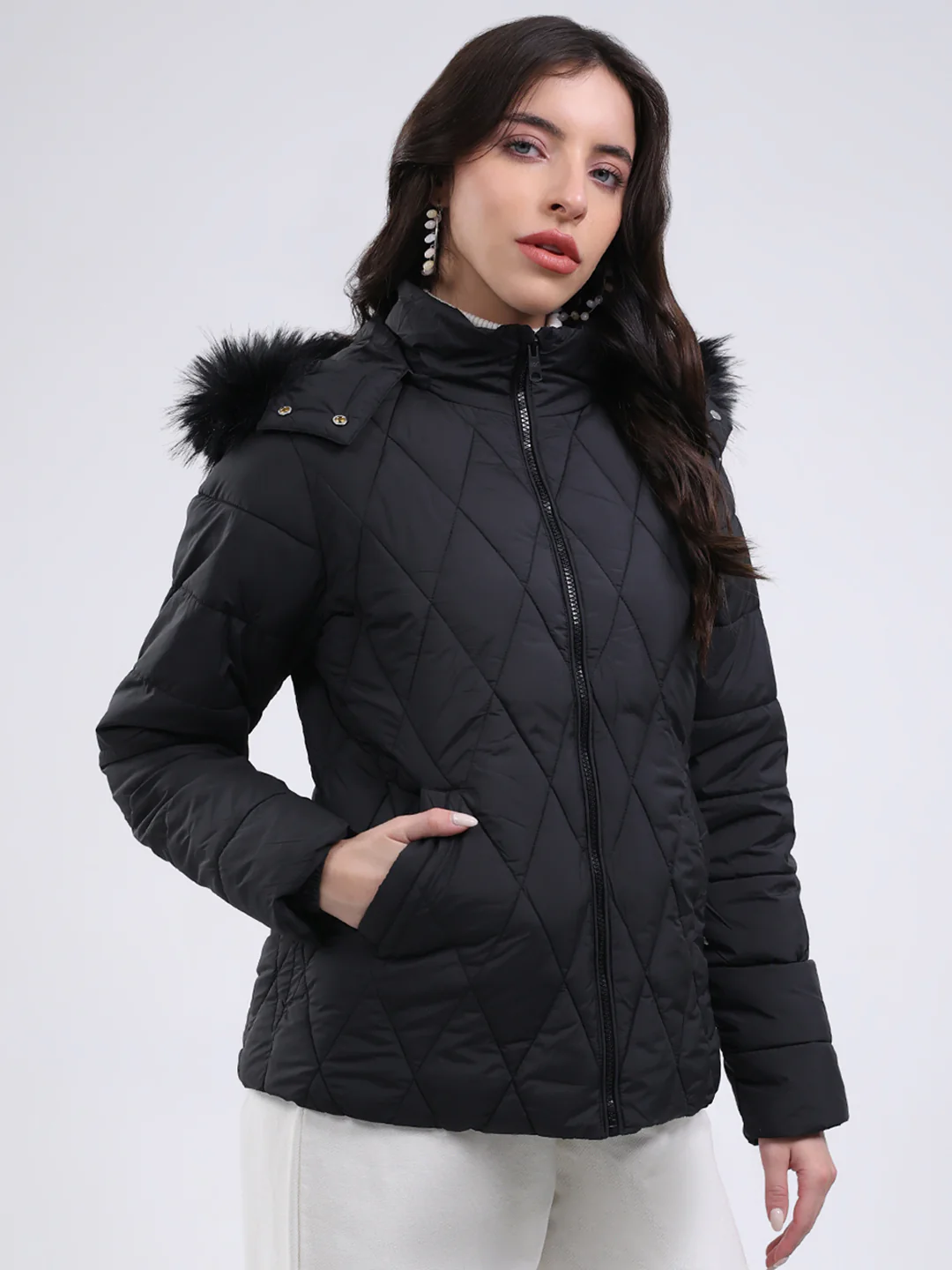 Women Black Solid Hooded USB Intelligent Heating Jacket - Image 4