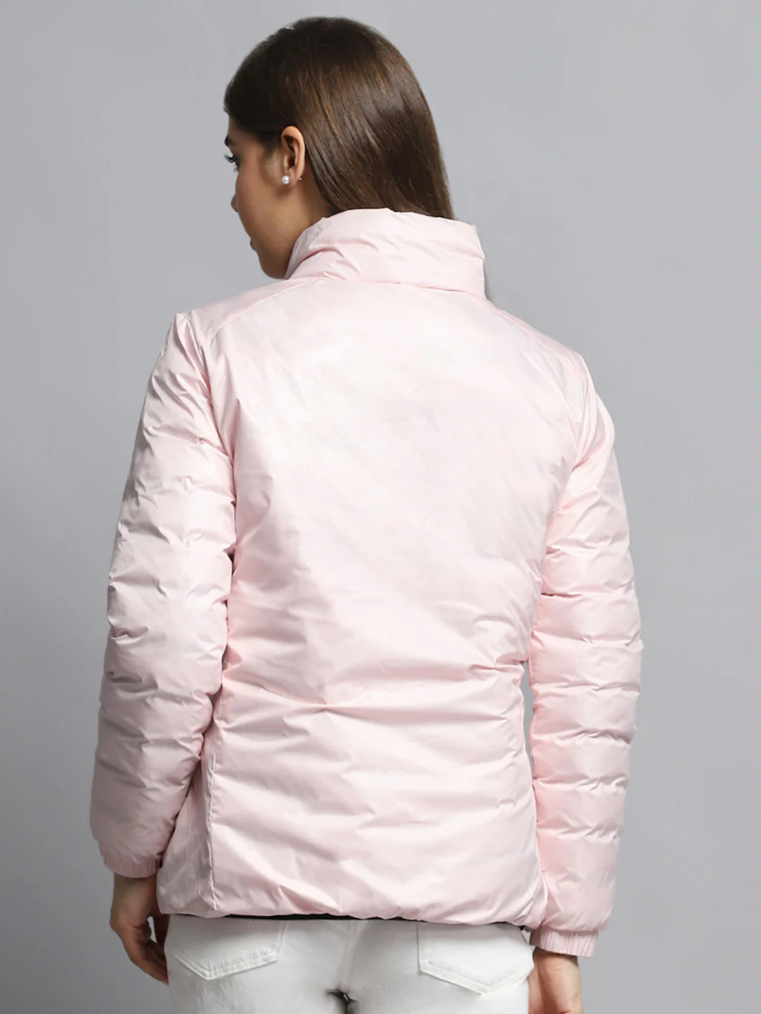 Women Black Solid Mock Neck Full Sleeve Reversible Jacket - Image 8