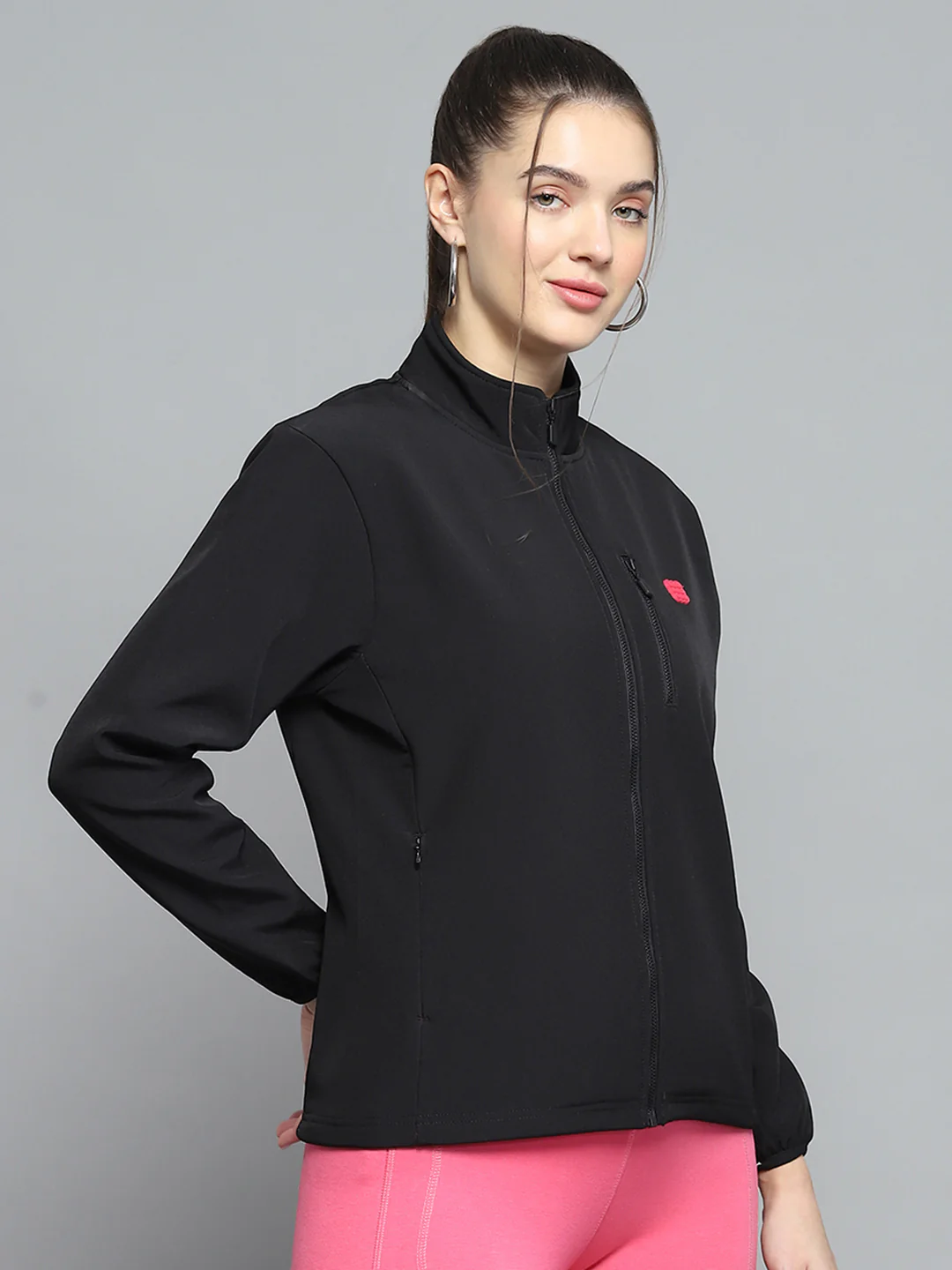 Rock.it Women Black Solid Mock Neck Full Sleeve Sweatshirt - Image 4