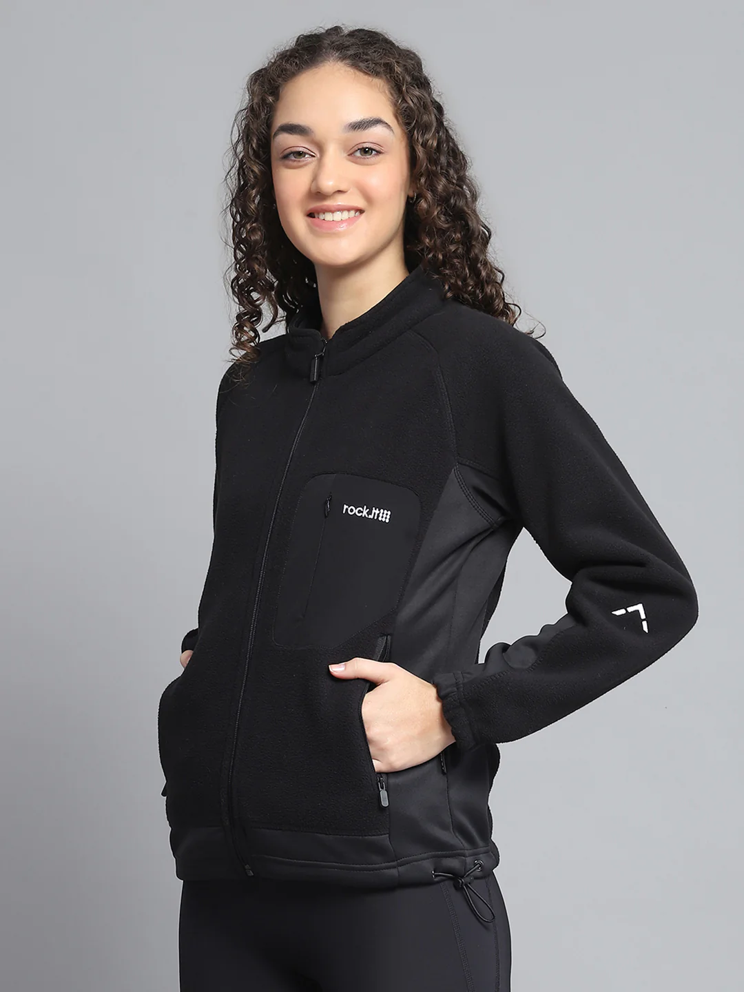 Rock.it Women Black Solid Mock Neck Full Sleeve Sweatshirt - Image 3