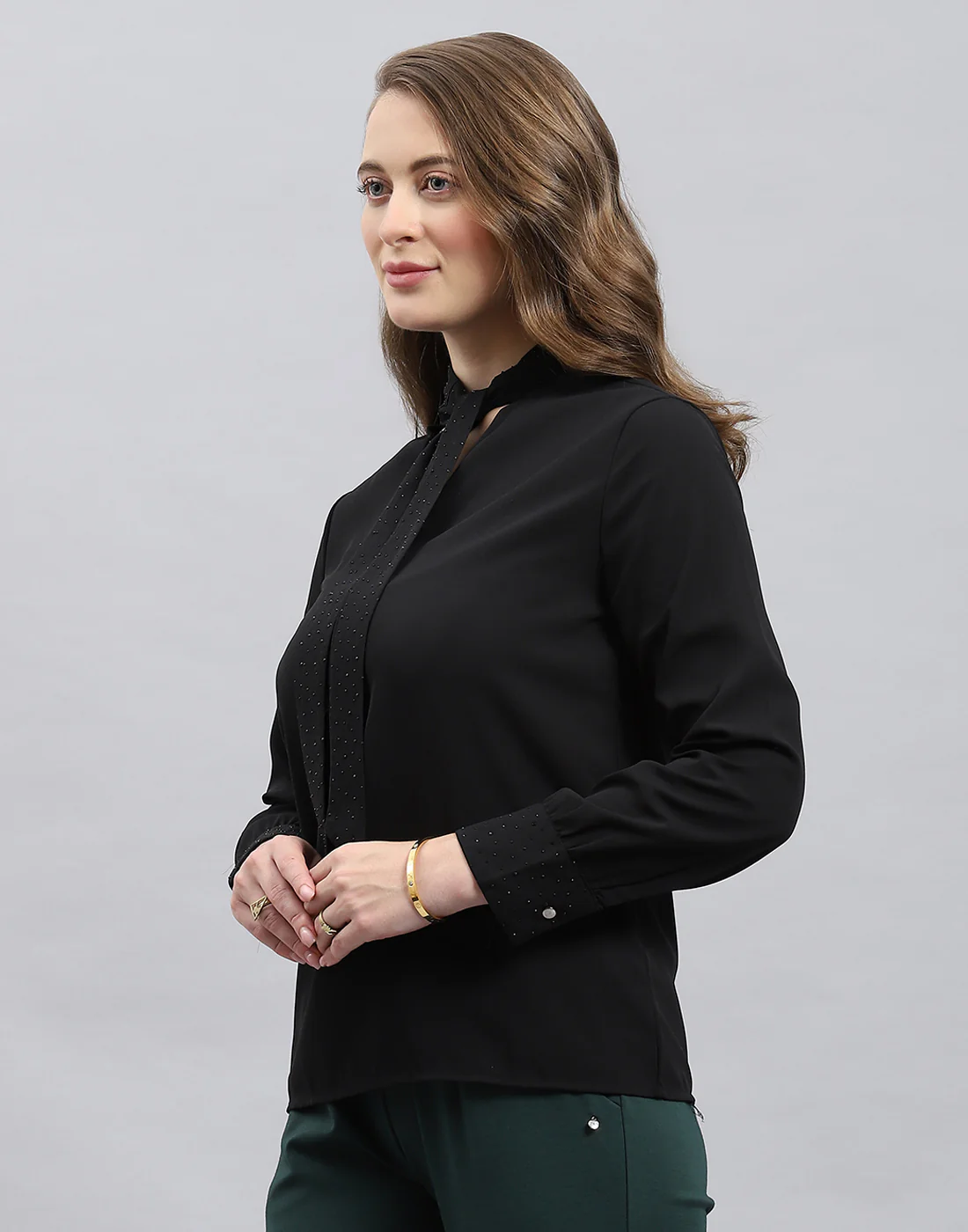 Women Black Solid Mock Neck Full Sleeve Winter Top - Image 3