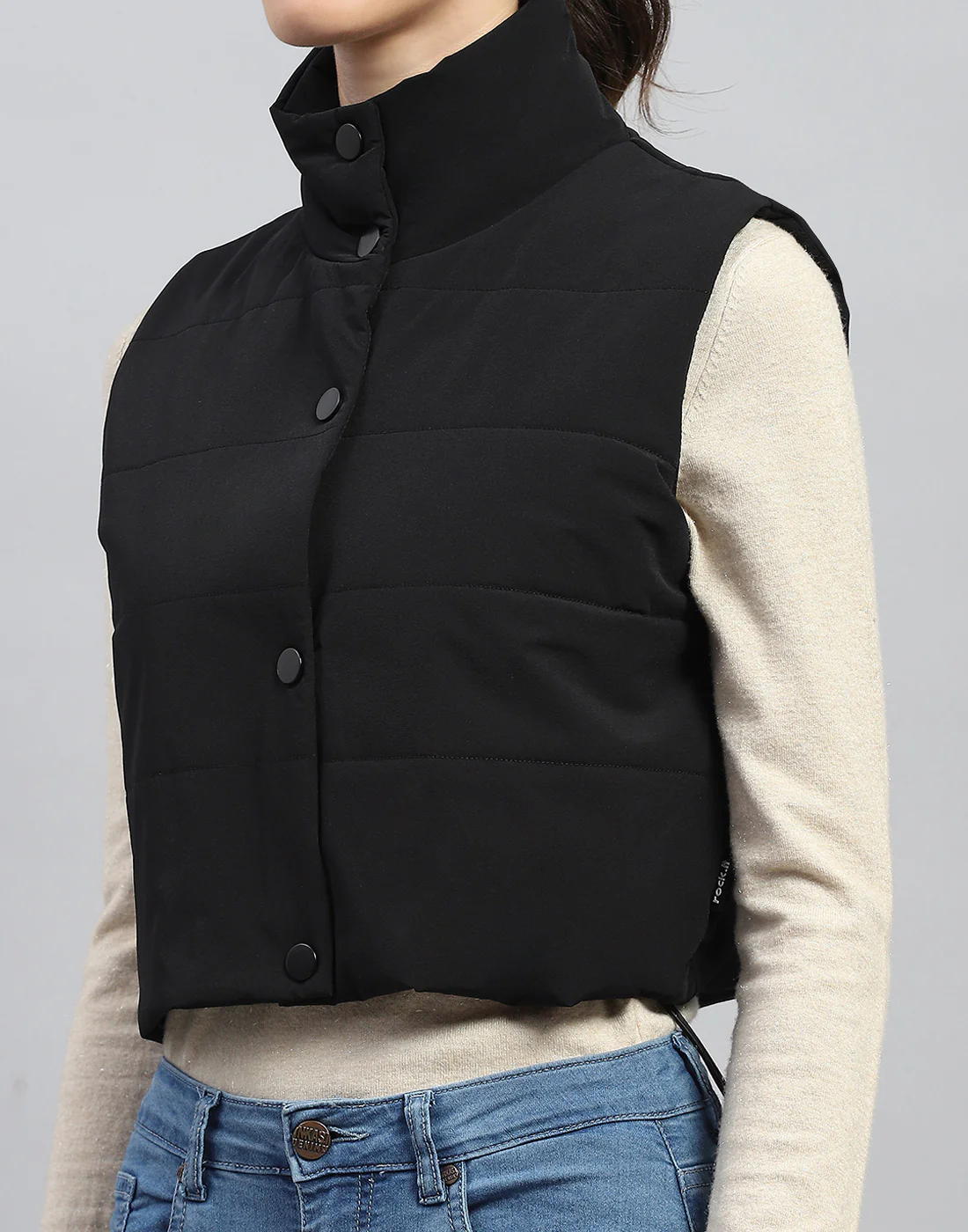 Rock.it Women Black Solid Mock Neck Sleeveless Jacket - Image 6