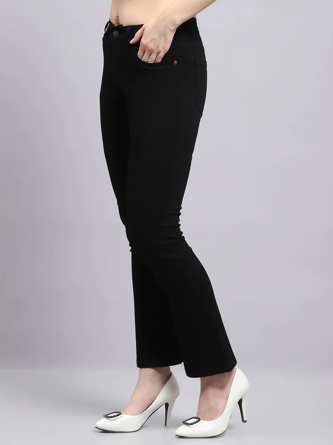 Women Black Solid Regular Fit Denim - Image 3