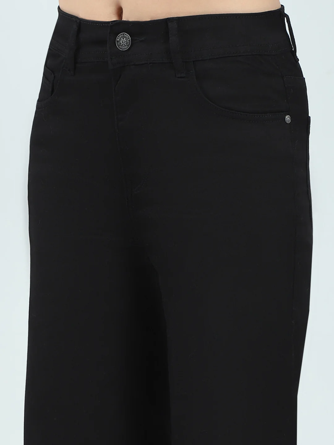 Women Black Solid Regular Fit Denim - Image 6